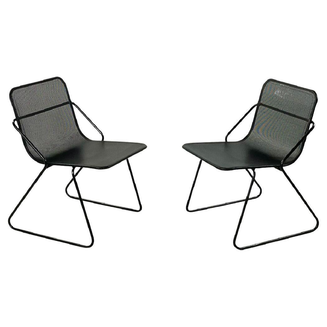 Italian modern metal rod and perforated metal sheet black metal chairs, 1980s