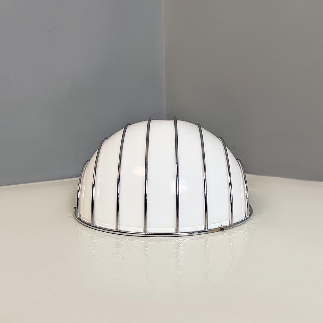 Italian Modern Metal Rod Structure and White Plastic Lampshade Wall Lamp, 1970s For Sale 7