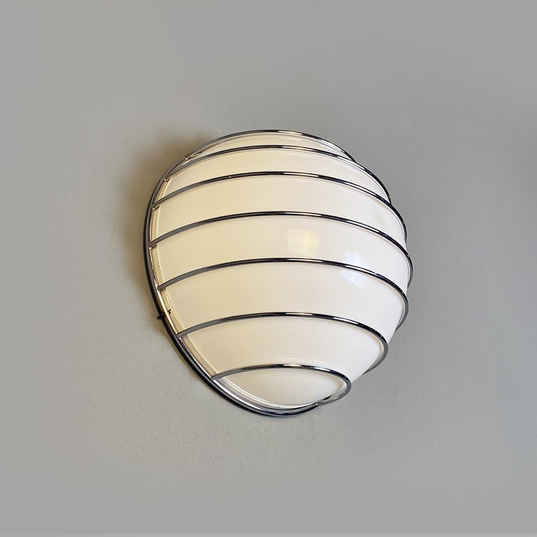 Italian Modern Metal Rod Structure and White Plastic Lampshade Wall Lamp, 1970s For Sale 2