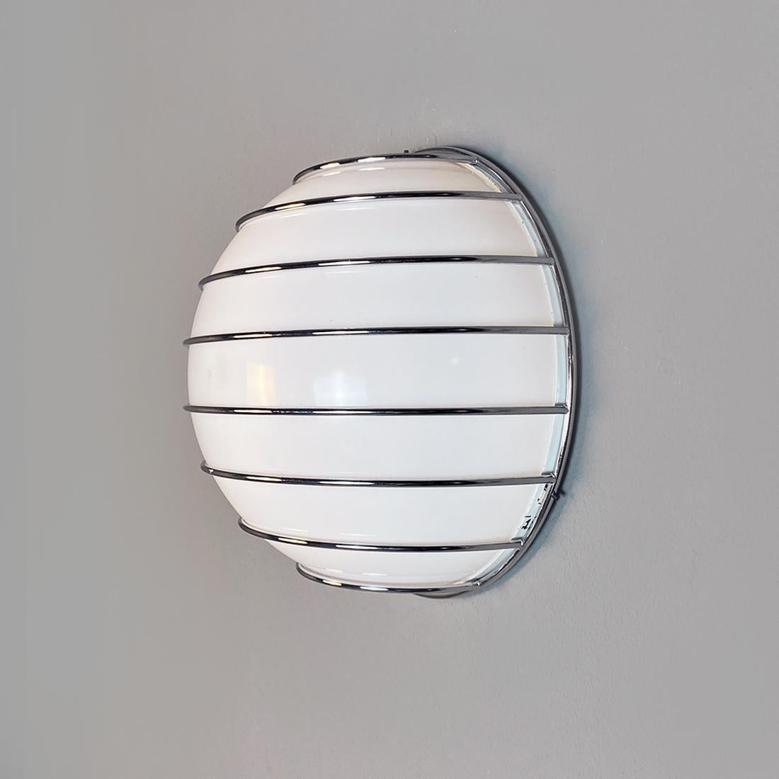 Italian Modern Metal Rod Structure and White Plastic Lampshade Wall Lamp, 1970s For Sale 4