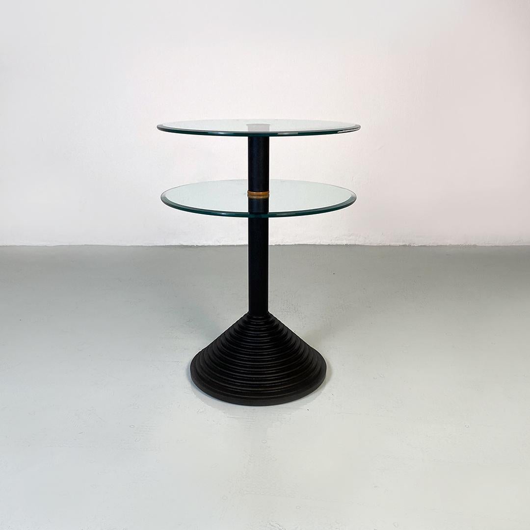 Italian modern metal structure and glass double round top, 1980s In Good Condition For Sale In MIlano, IT