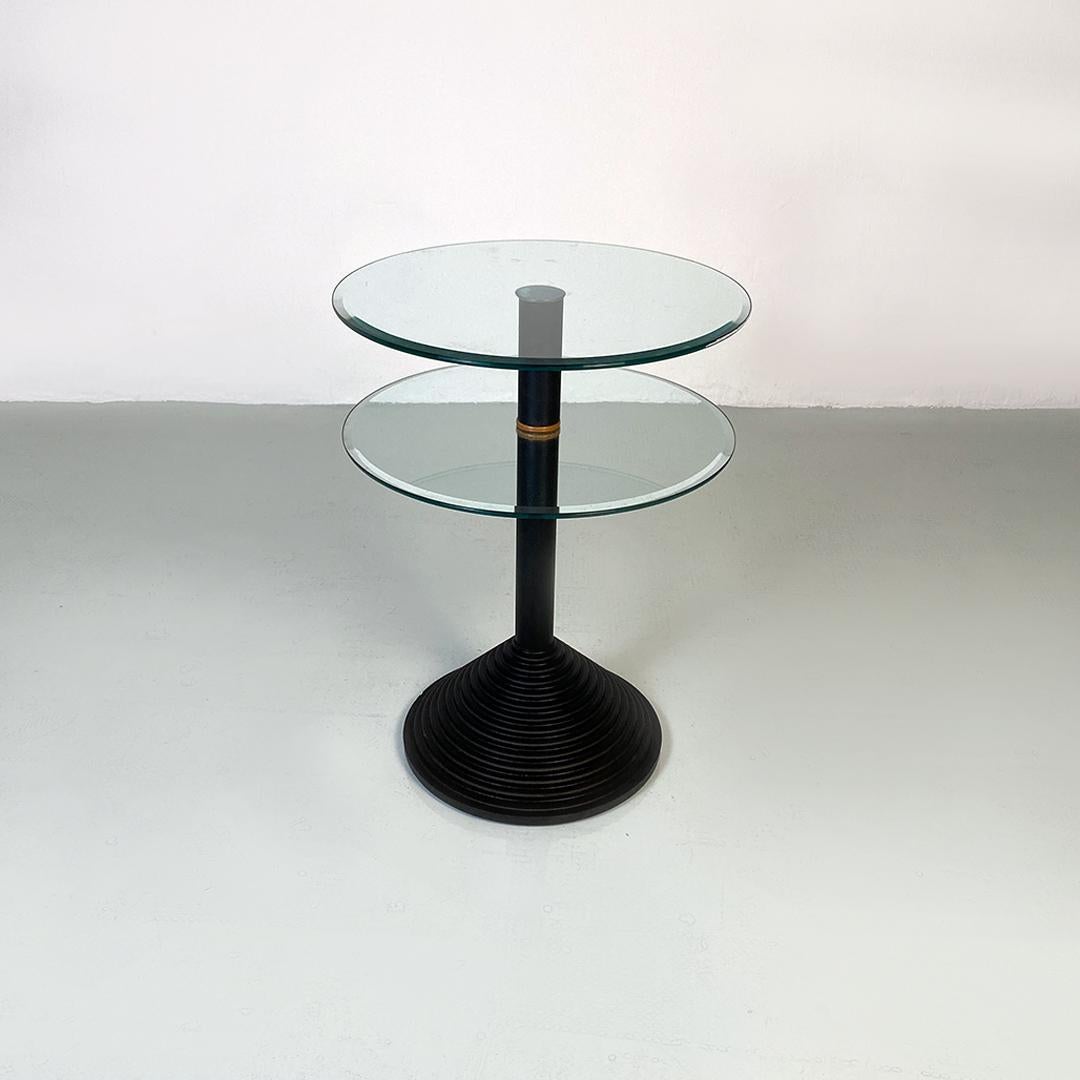 Late 20th Century Italian modern metal structure and glass double round top, 1980s For Sale