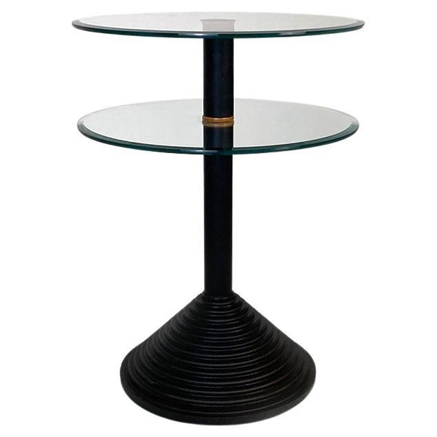 Italian modern metal structure and glass double round top, 1980s