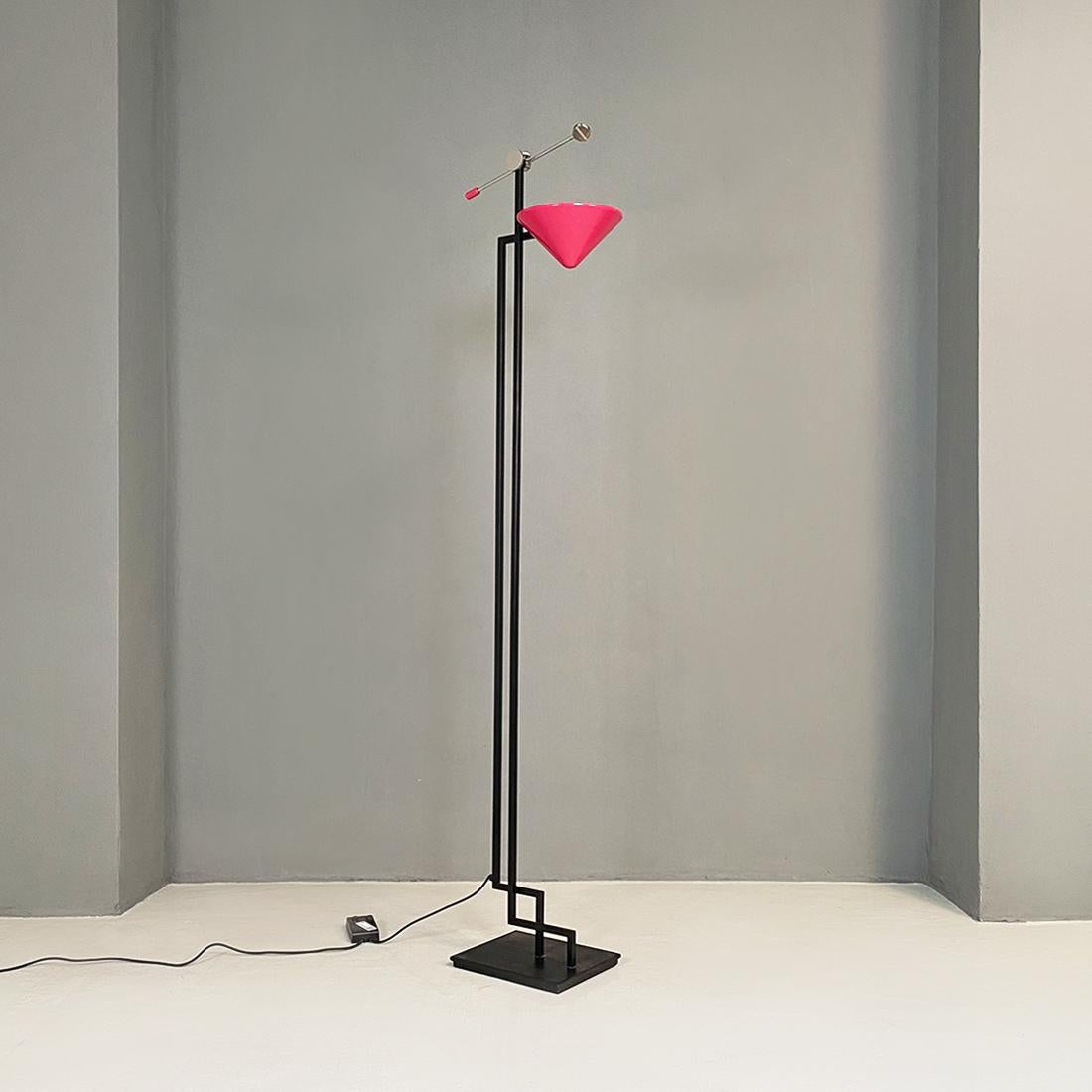 Italian Modern Metal Structure and Magenta Conical Diffuser Floor Lamp, 1980s For Sale 6