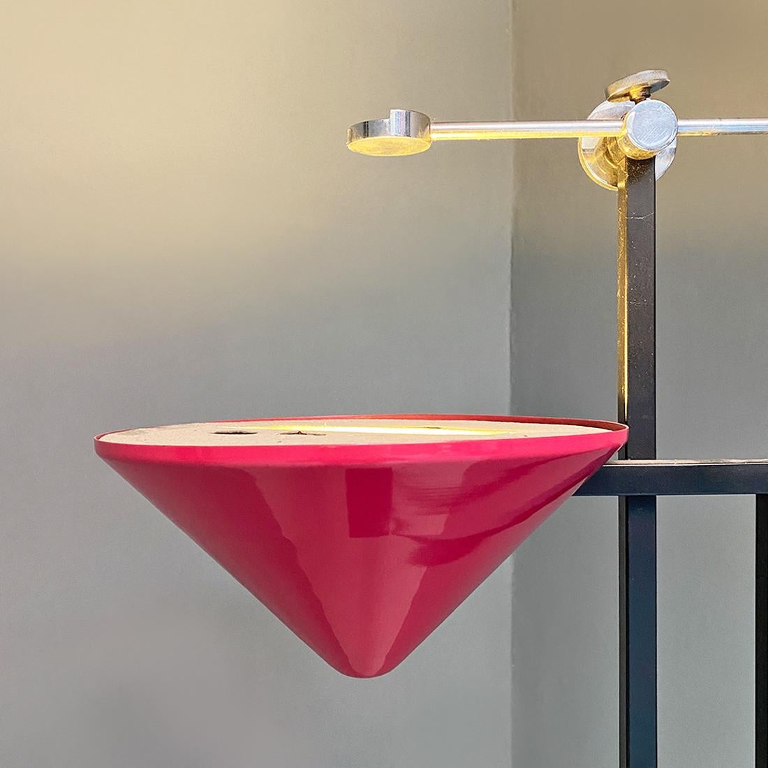 Italian Modern Metal Structure and Magenta Conical Diffuser Floor Lamp, 1980s In Good Condition For Sale In MIlano, IT
