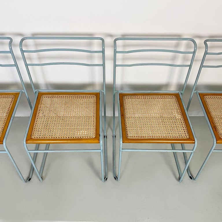 Italian Modern Metal, Vienna Straw and Wood Set of Four Stackable ...