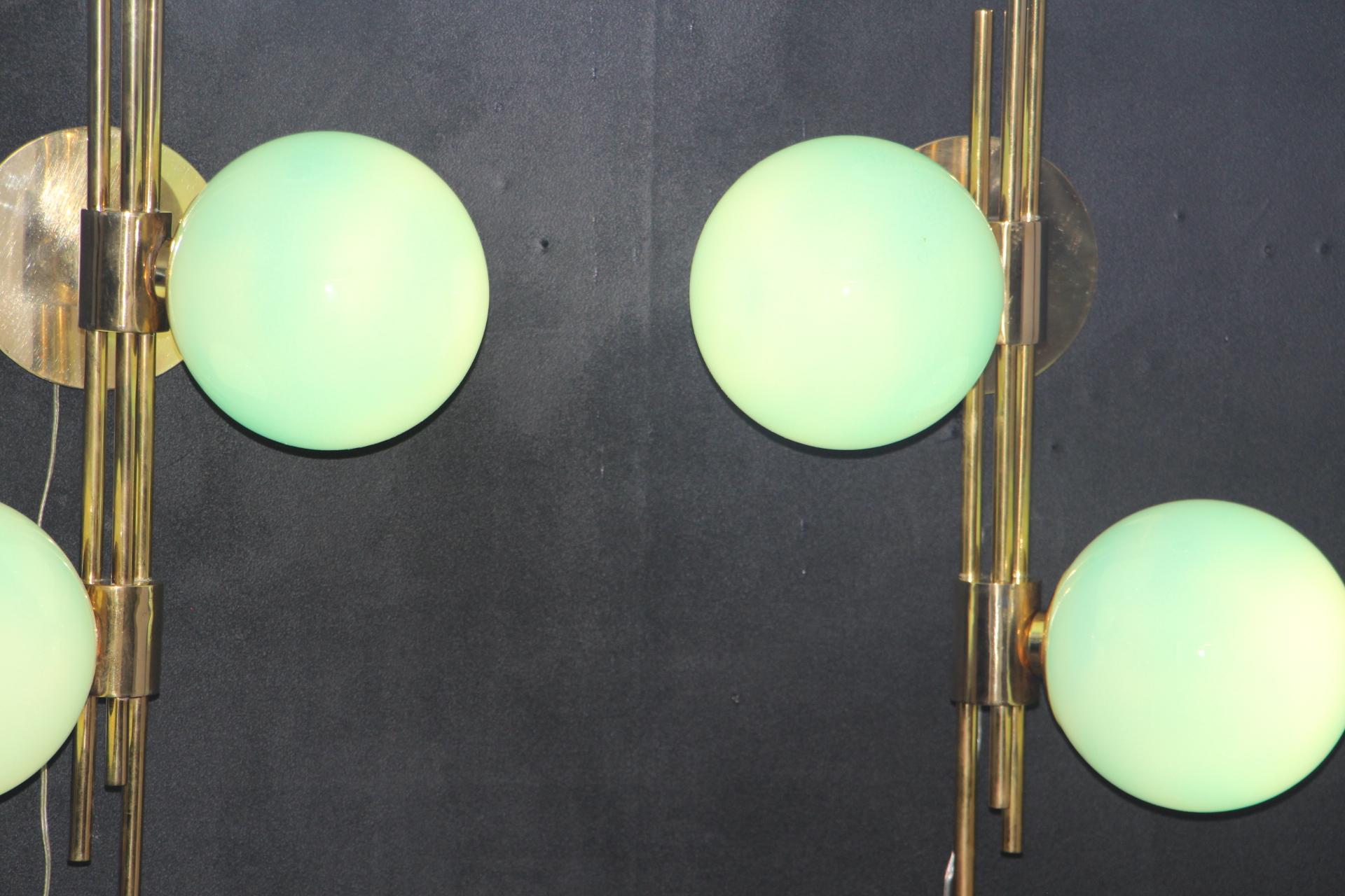 Modern Mid-Century Brass and Turquoise Tiffany Blue Glass Sconces, Wall Lights For Sale 8