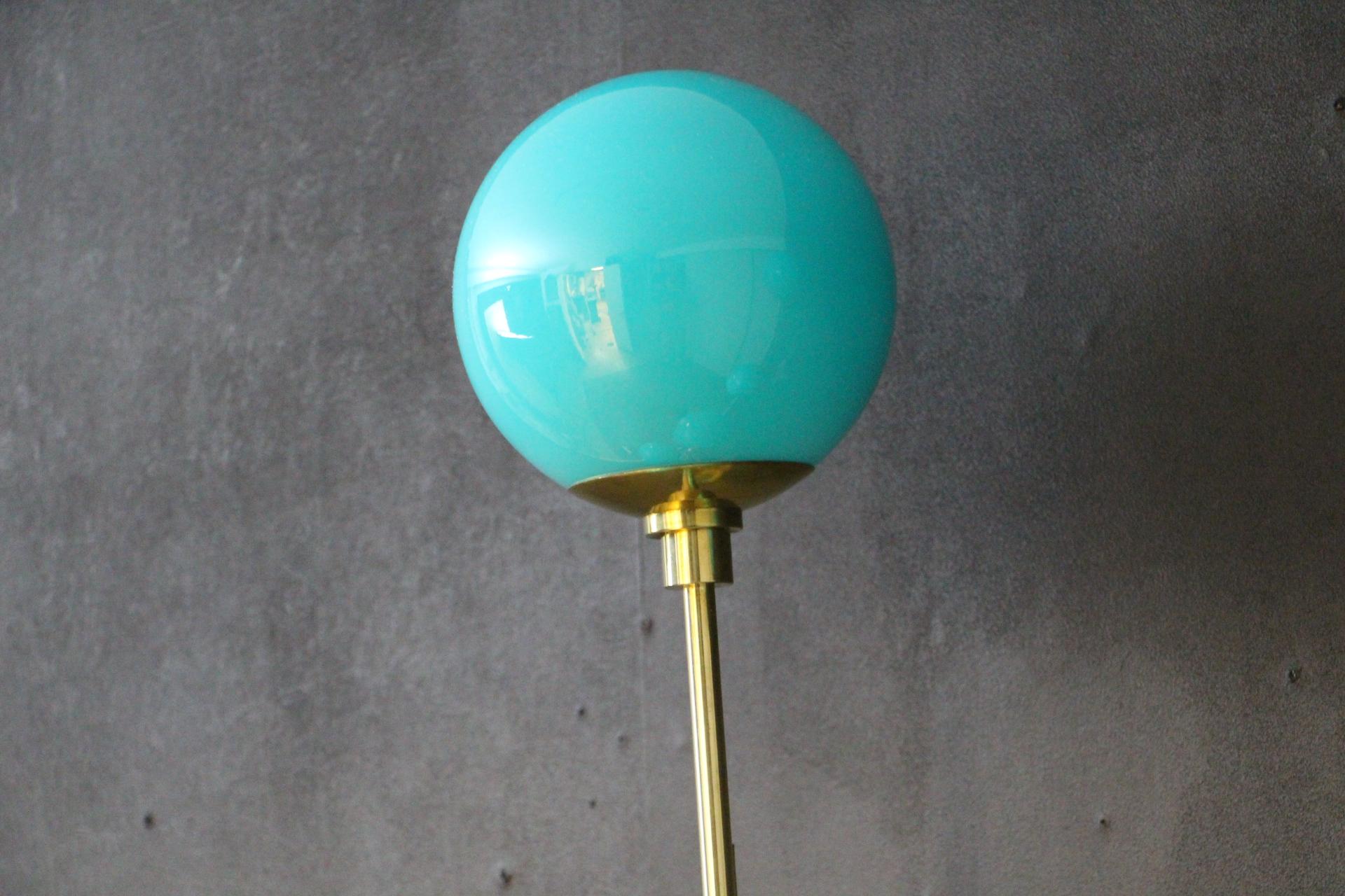 Modern Mid-Century Brass and Turquoise Tiffany Blue Glass Sconces, Wall Lights For Sale 13