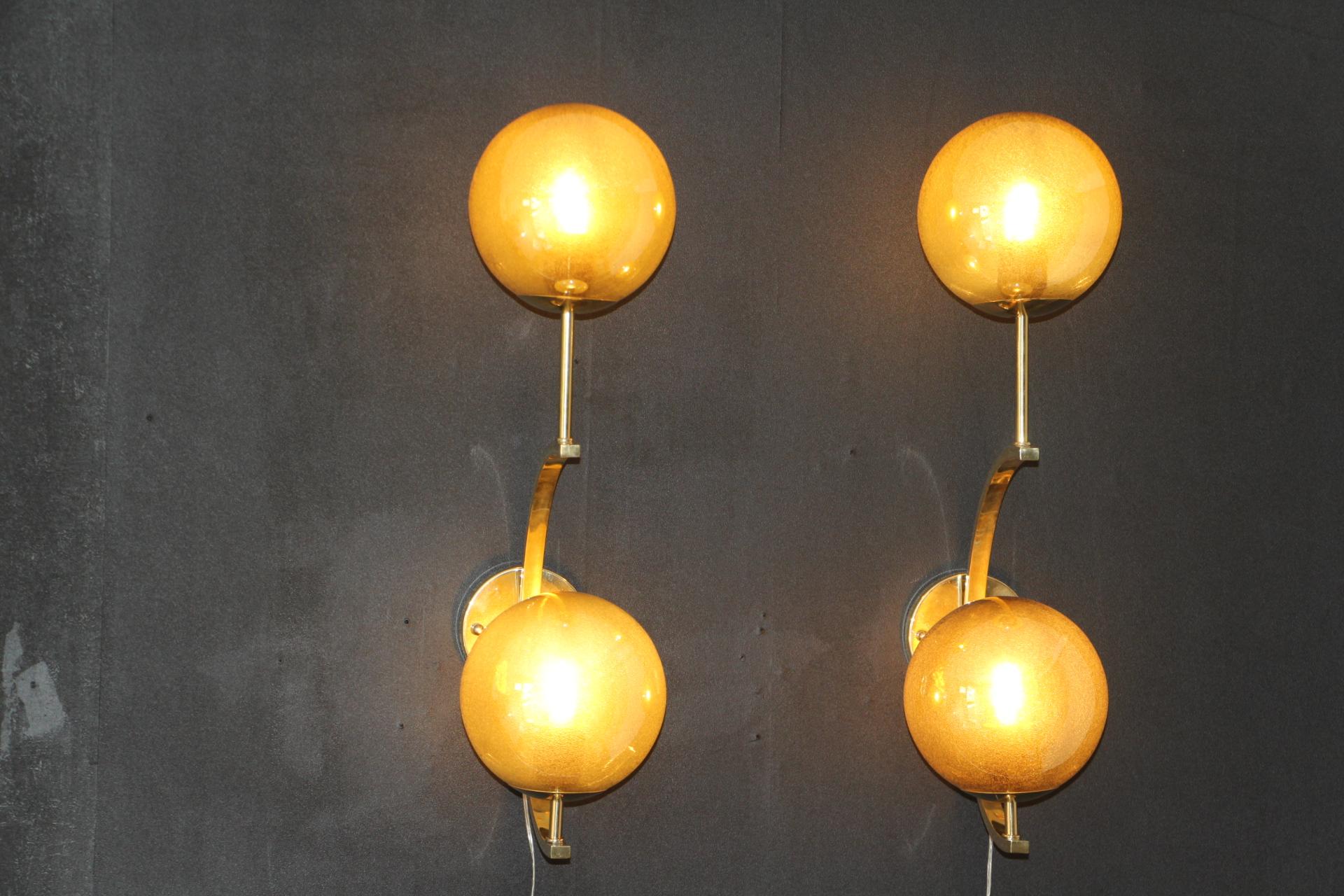 Modern Midcentury Pair of Brass and Gold Mercurised Glass Sconces Wall Lights For Sale 7
