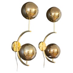 Retro Modern Midcentury Pair of Brass and Gold Mercurised Glass Sconces Wall Lights