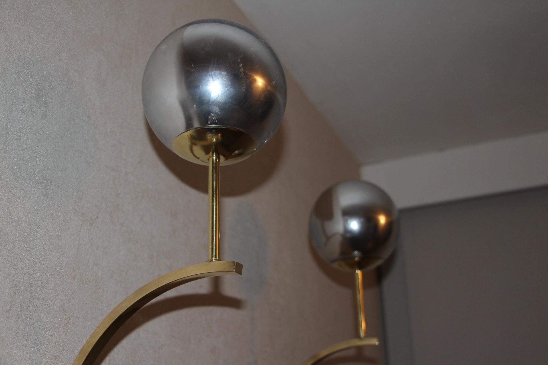 Italian Modern Midcentury Pair of Brass and Mercurised Sliver Glass Sconces 5