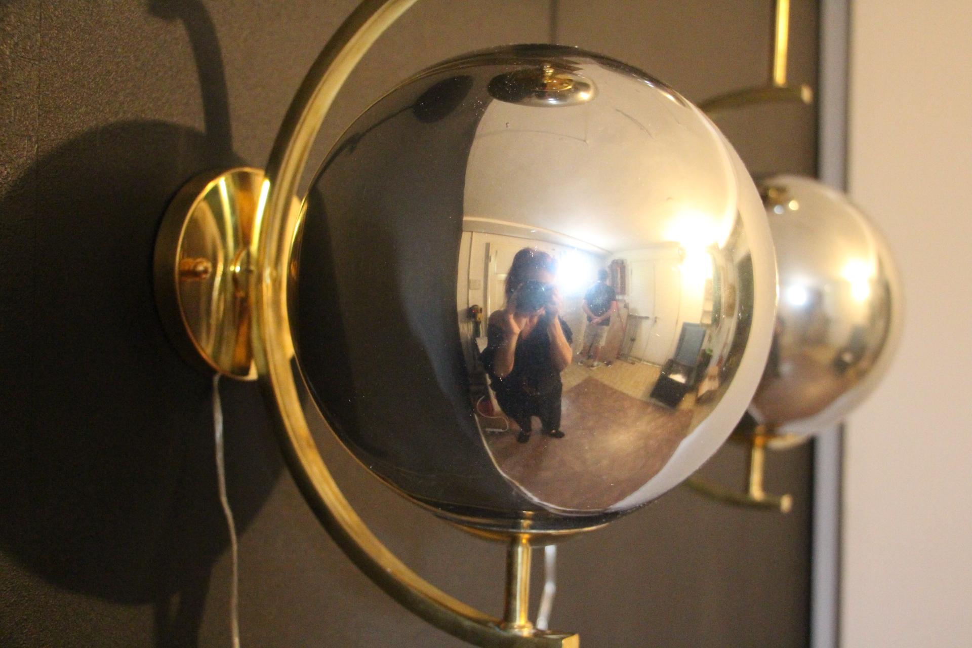 Italian Modern Midcentury Pair of Brass and Mercurised Sliver Glass Sconces 1