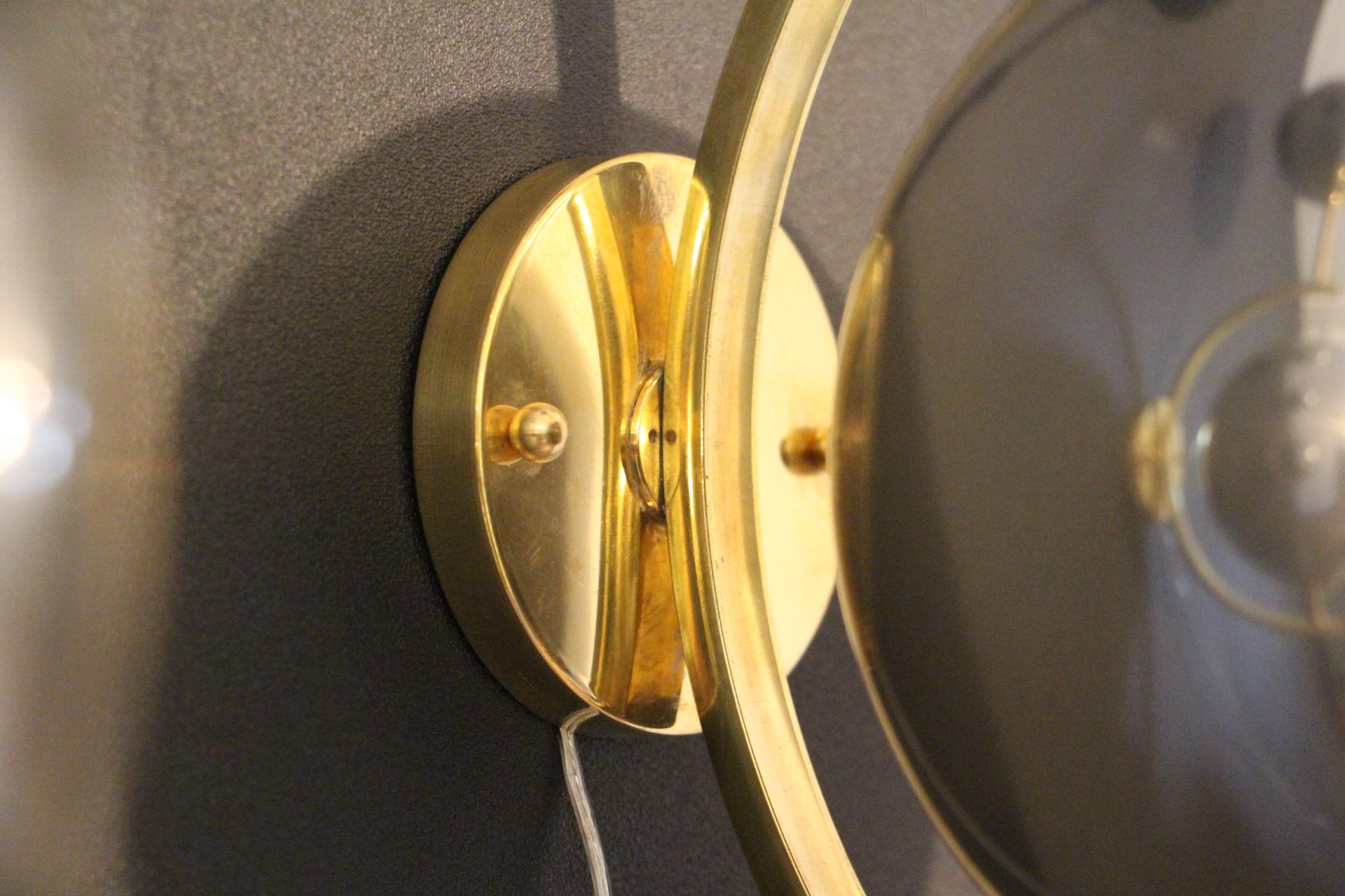 Italian Modern Midcentury Pair of Brass and Mercurised Sliver Glass Sconces 3