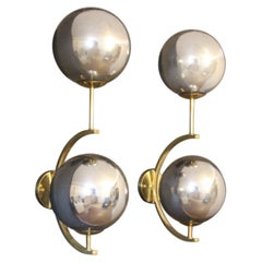 Italian Modern Midcentury Pair of Brass and Mercurised Sliver Glass Sconces