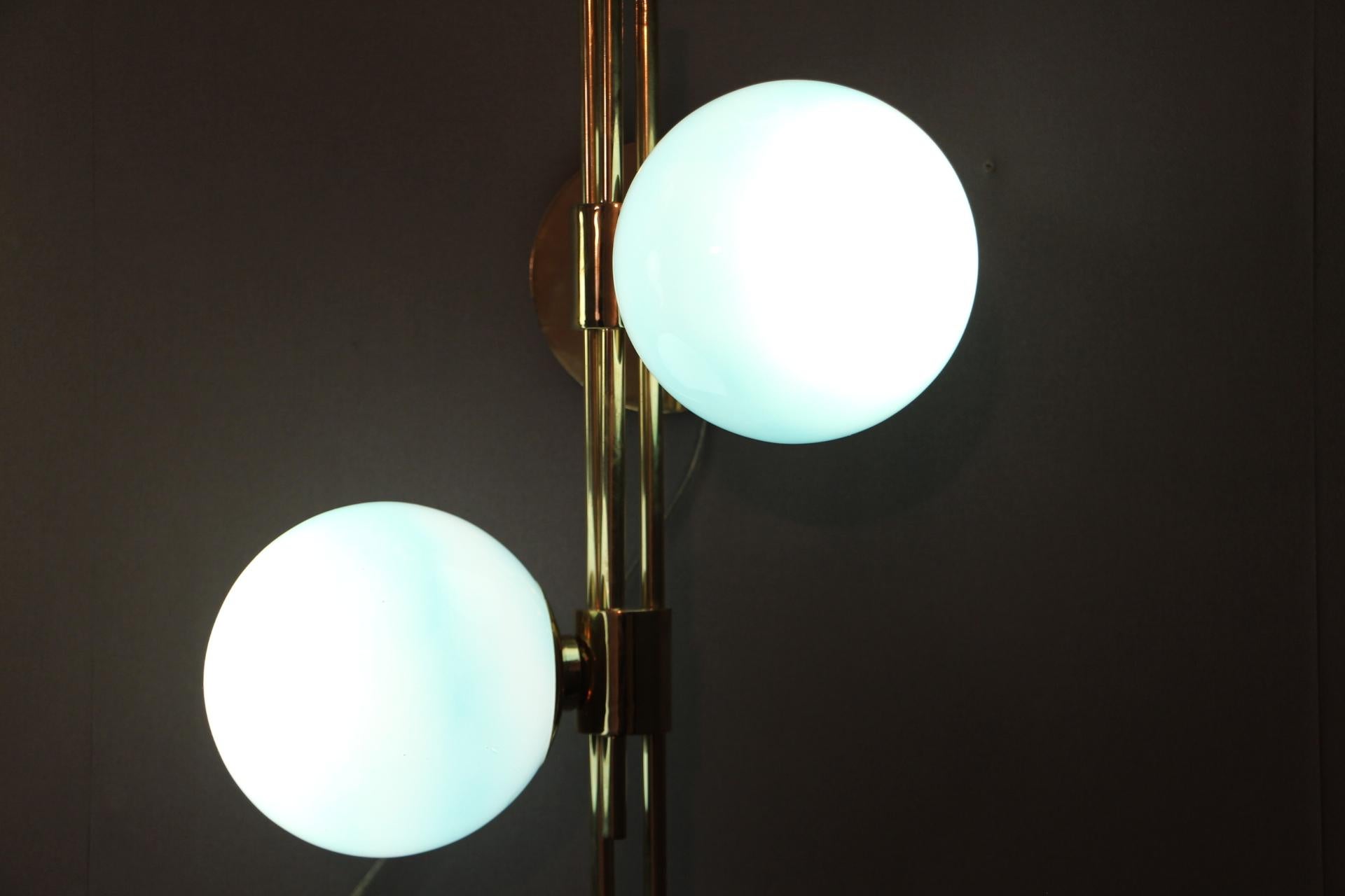 Italian Modern Midcentury Pair of Brass and Turquoise Blue Glass Sconces 4