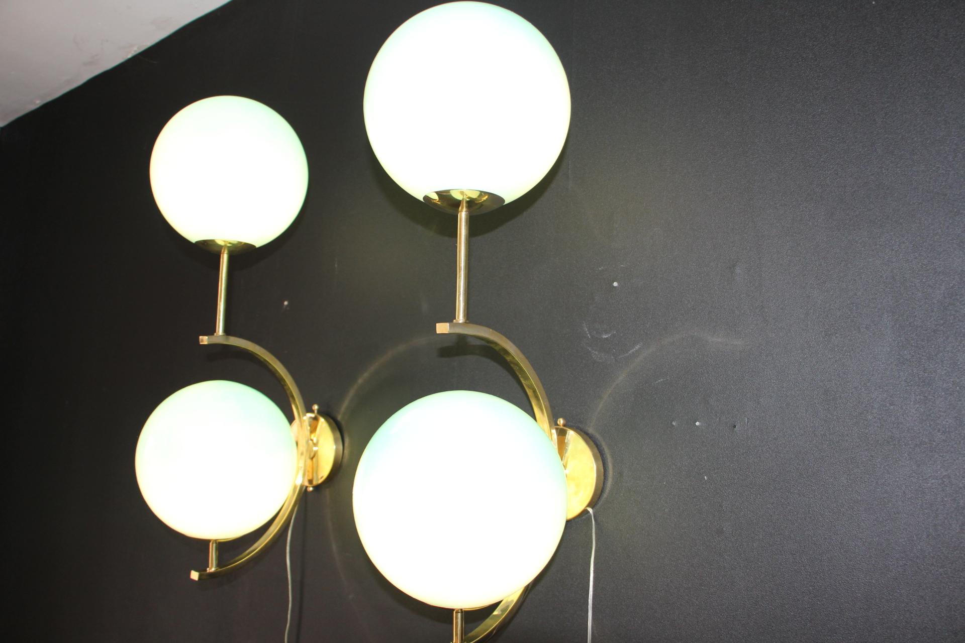 Modern Midcentury Pair of Brass and Turquoise Blue Glass Sconces, Wall Lights For Sale 4