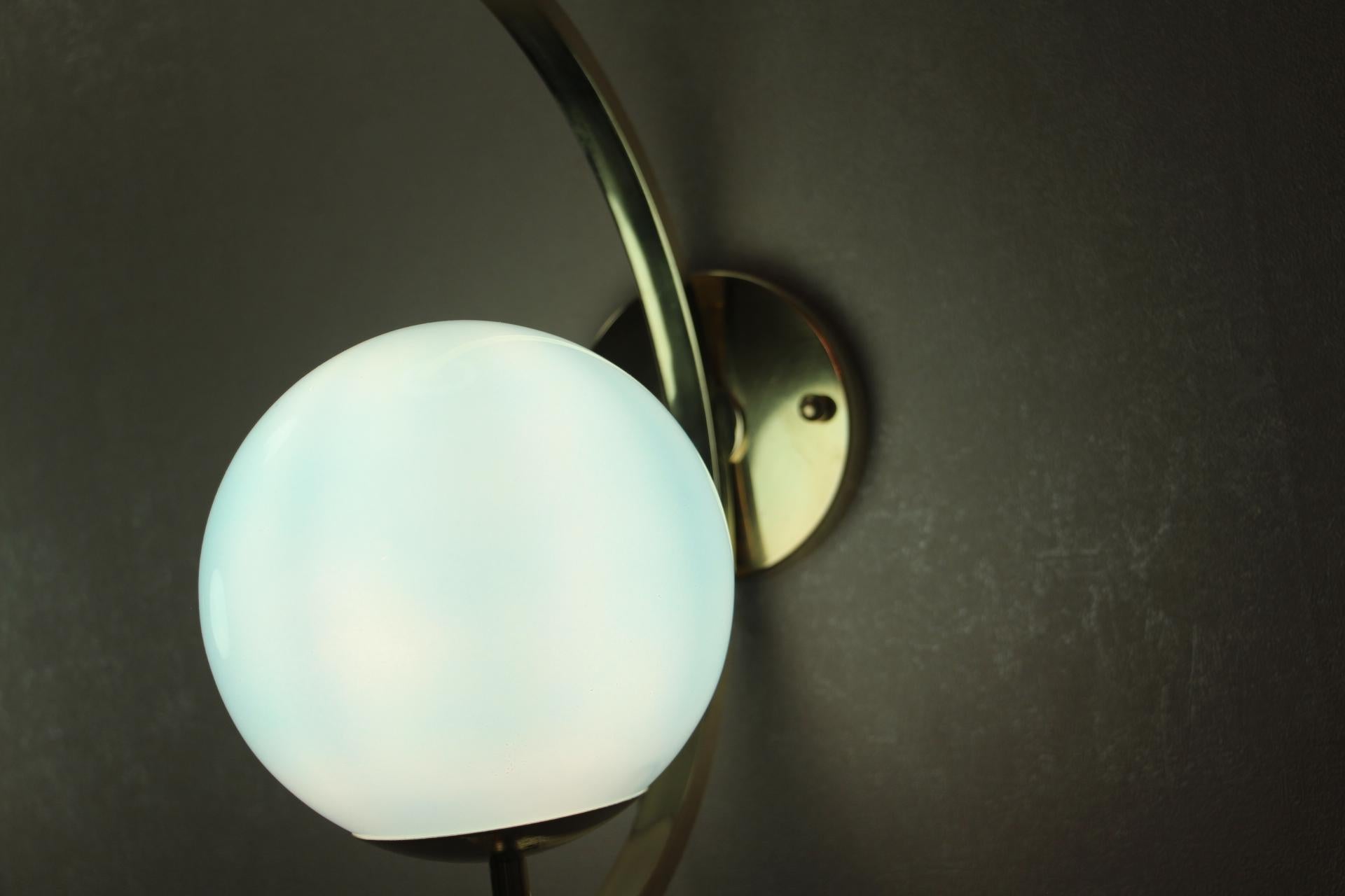 Modern Midcentury Pair of Brass and Turquoise Blue Glass Sconces, Wall Lights For Sale 6