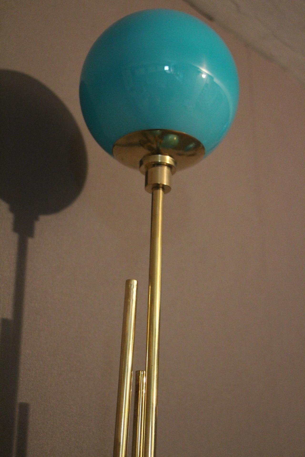 Mid-Century Modern Italian Modern Midcentury Pair of Brass and Turquoise Blue Glass Sconces