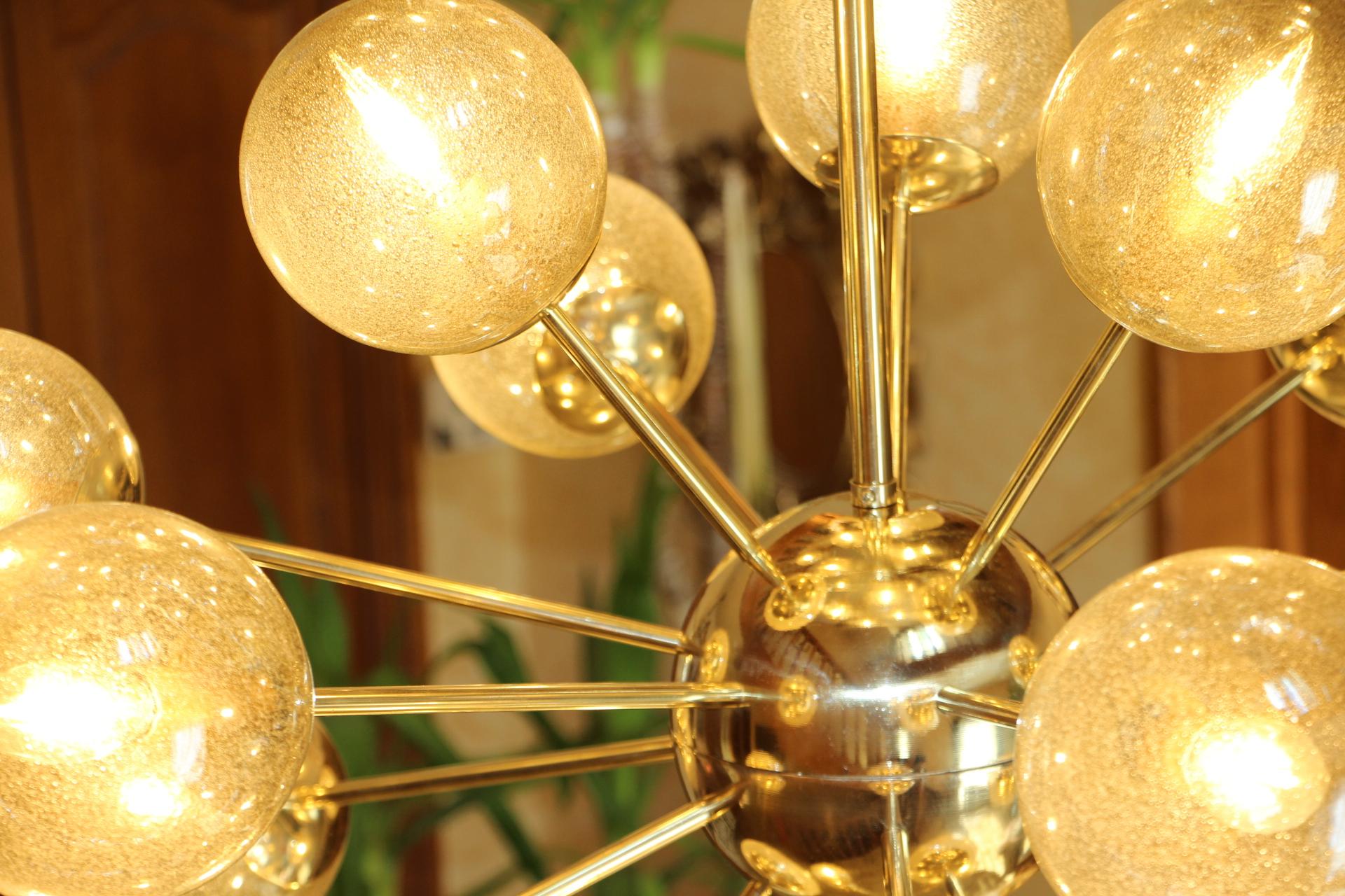 Brass Italian Modern Midcentury Very Tall Sputnik Chandelier, Staircase Chandelier