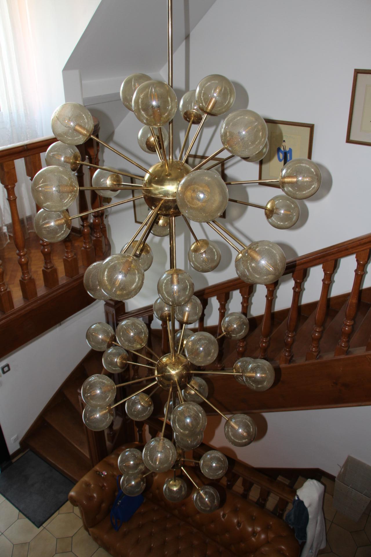 Italian Modern Midcentury Very Tall Sputnik Chandelier, Staircase Chandelier 8