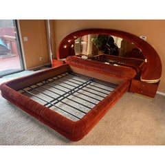 Italian Modern Mirrored Stereo Headboard Suede King Bed & Nightstands by Verardo