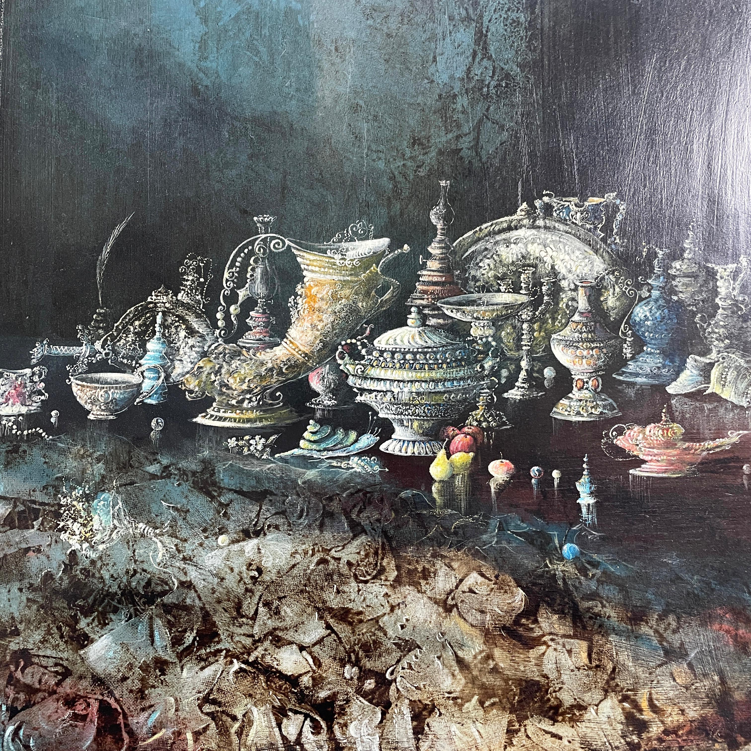 Modern Italian modern Mixed media painting of still life by Ronaldo Greco, 1950-1990s For Sale