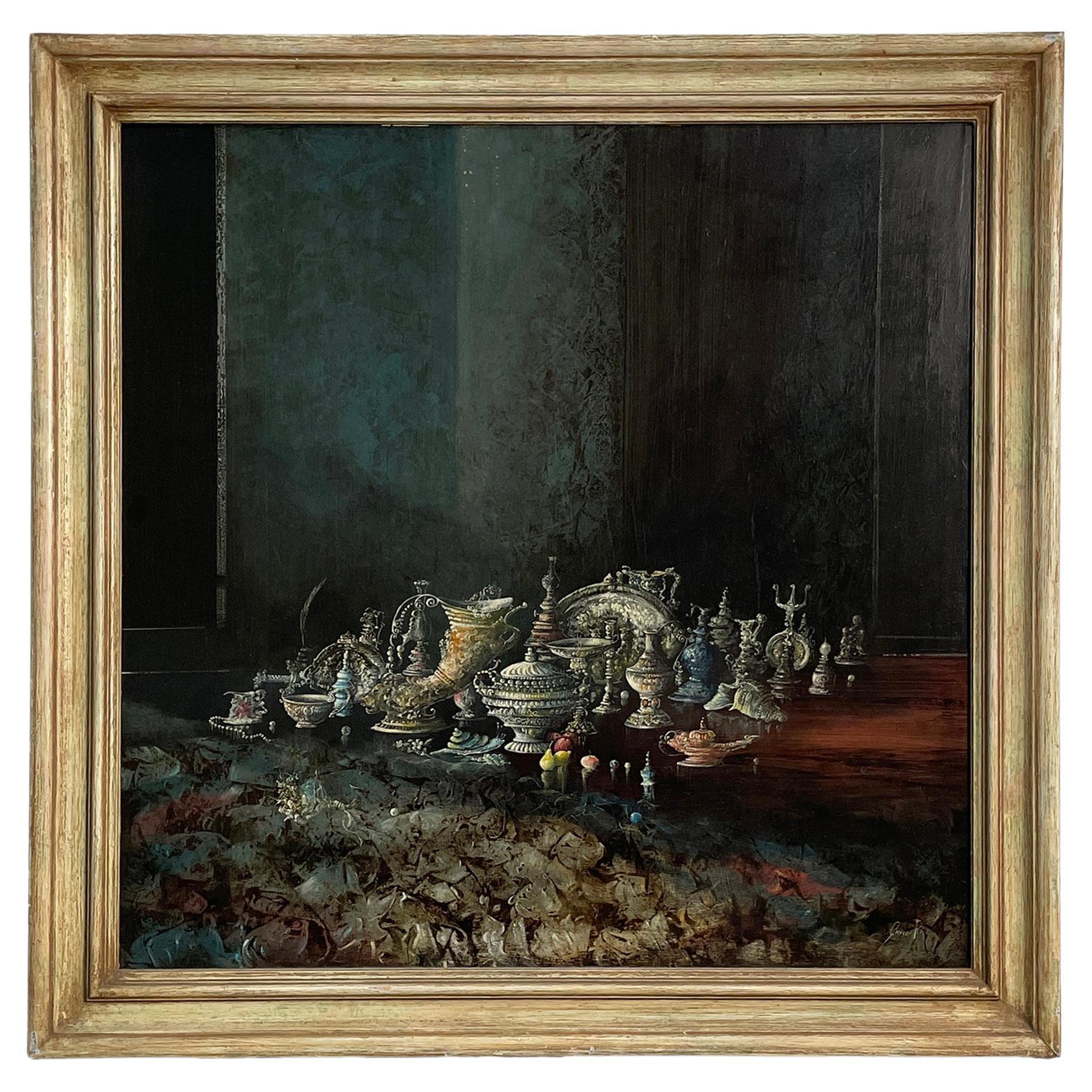 Peinture moderne italienne de nature morte en techniques mixtes par Ronaldo Greco, années 1950-1990