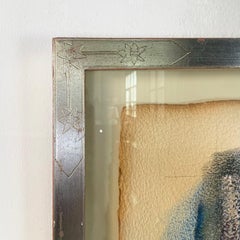 Italian modern mixed media painting on paper silver frame by Ibrahim Kodra, 1983