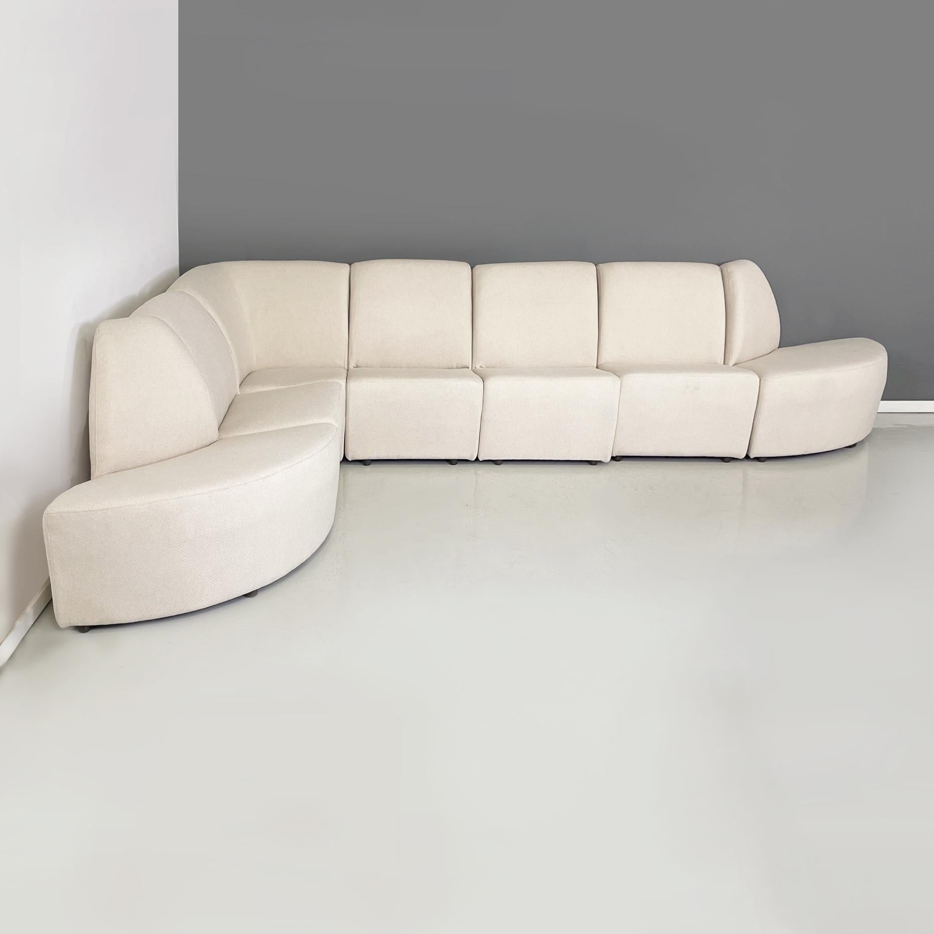Late 20th Century Italian Modern Modular and Corner Sofa in White Fabric, 1980s