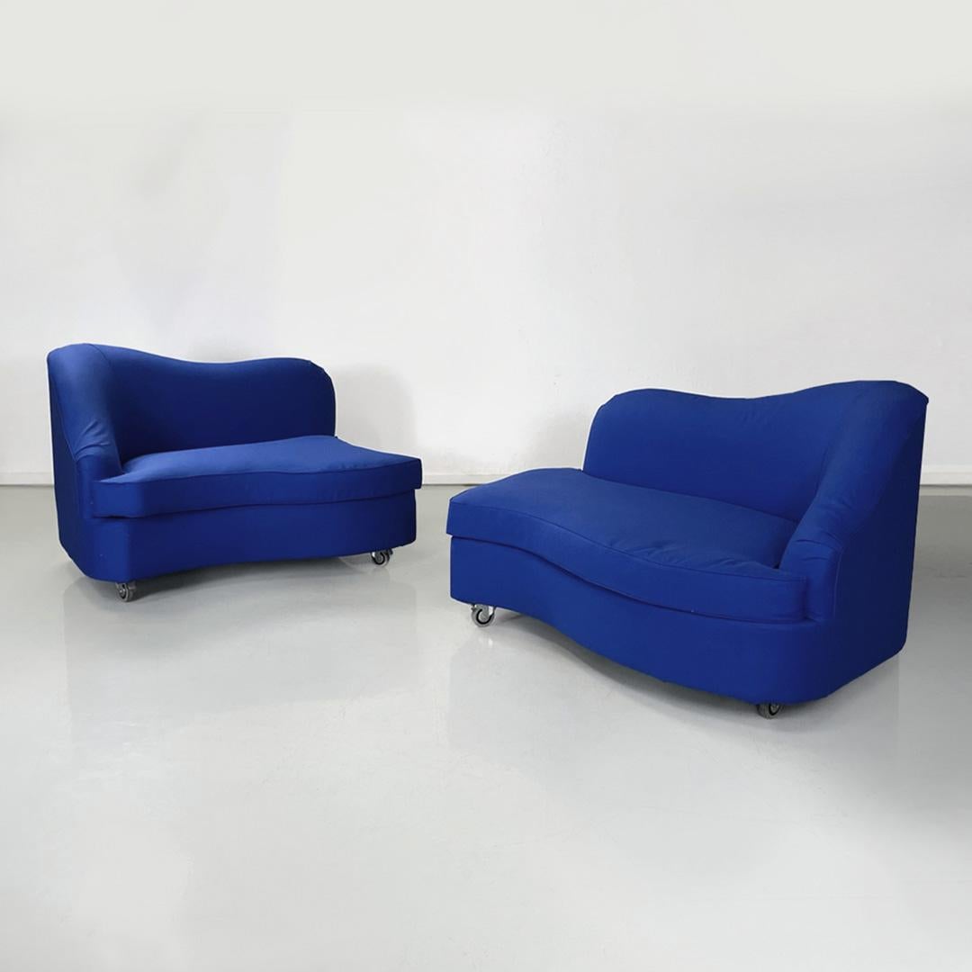 Italian modern modular sofas in electric blue fabric by Maison Gilardino, 1990s In Good Condition For Sale In MIlano, IT