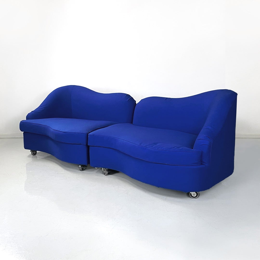 Italian modern modular sofas in electric blue fabric by Maison