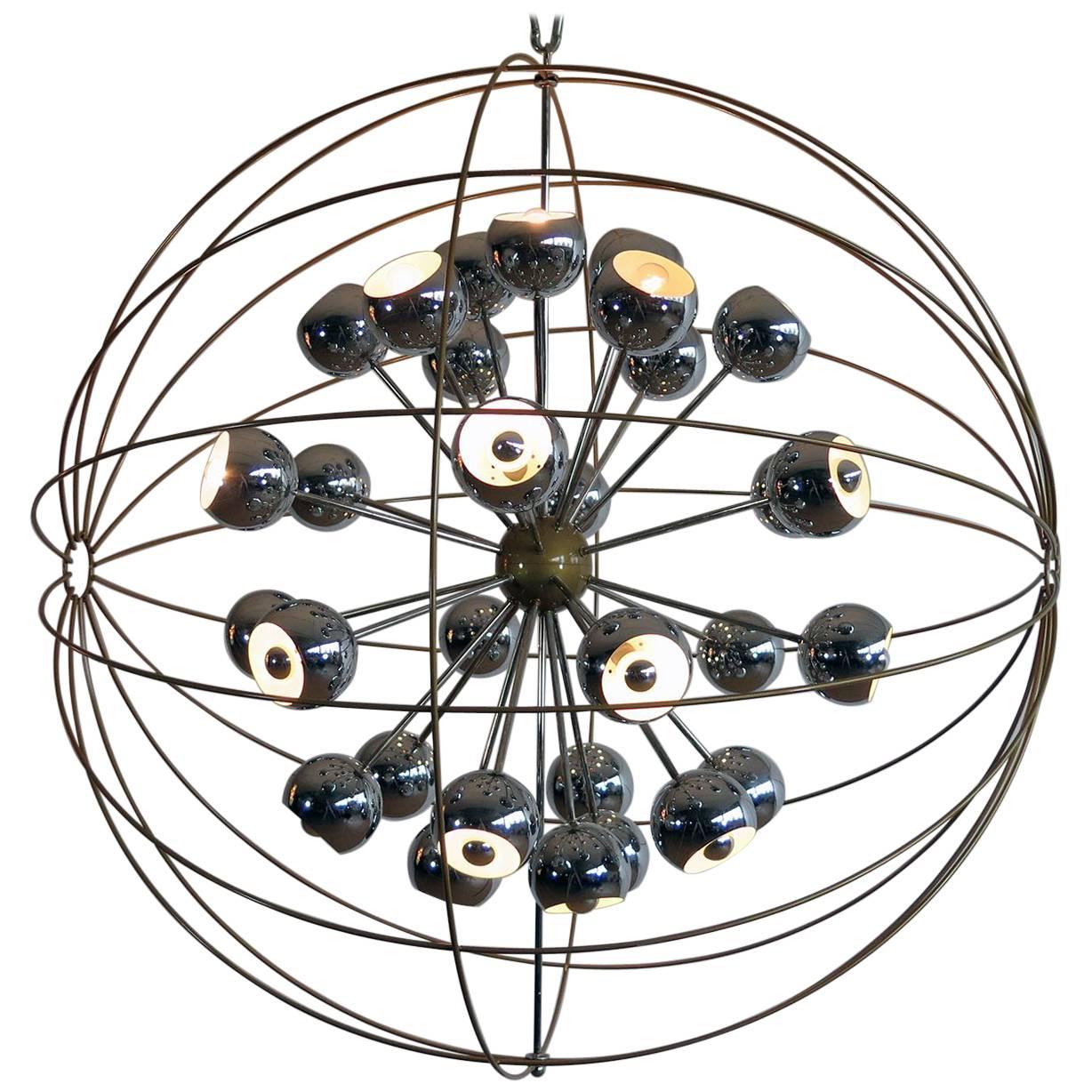 Lampadario moderno a più luci Sputnik con lampade Reggiani cromate