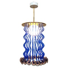 Italian modern multicolored glass Formosa chandelier by E. Sottsass, Venini 1989