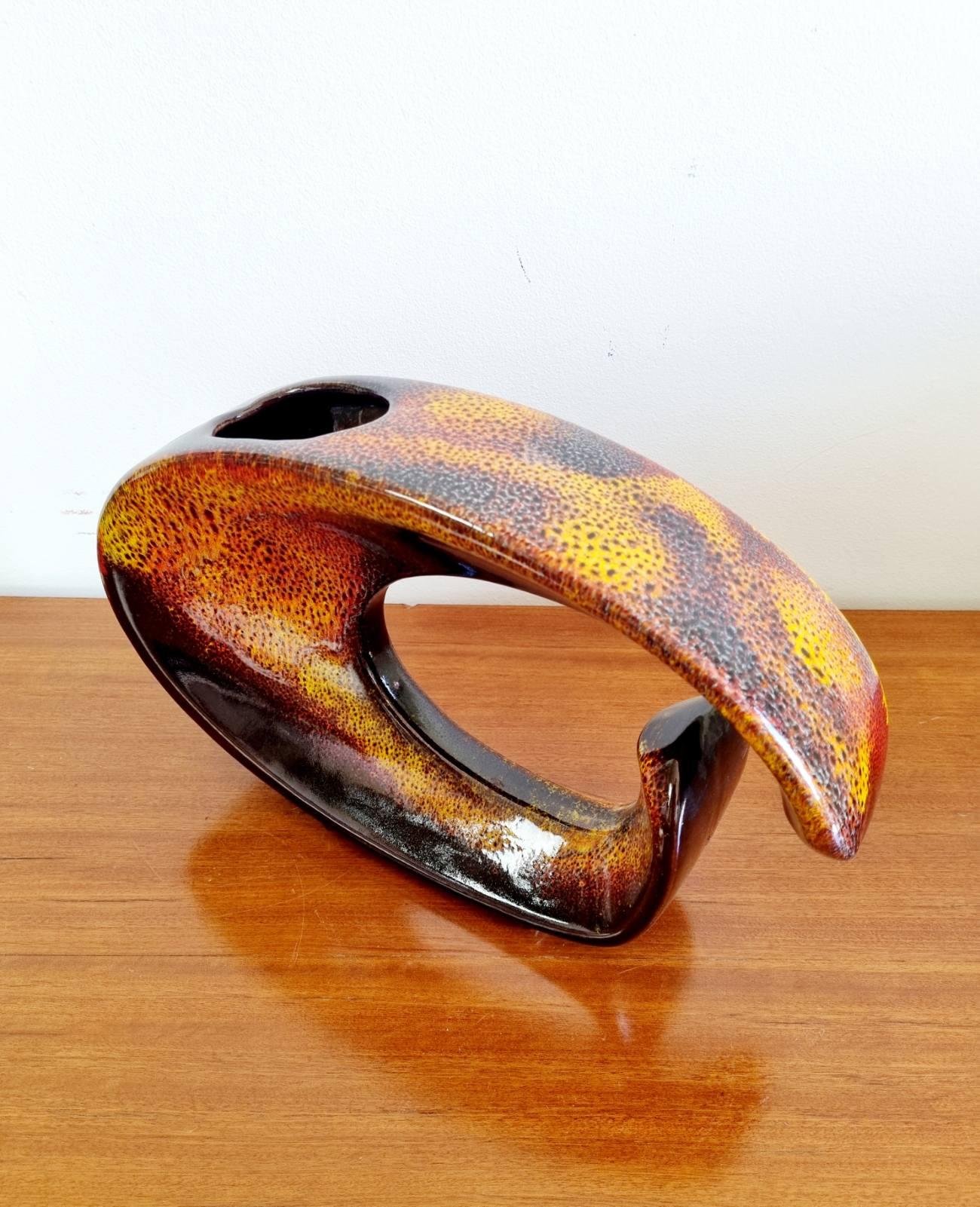 Italian Modern Multicolored Glazed Vase by Roberto Rigon for Beroncello, 70s In Good Condition For Sale In Lucija, SI