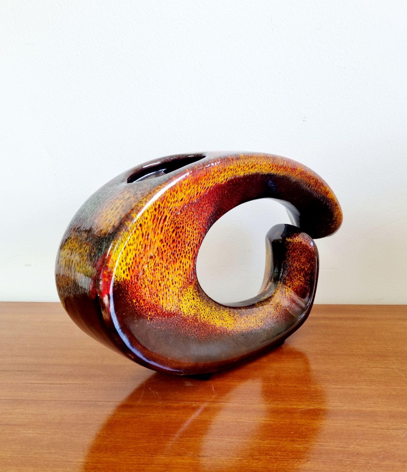 Mid-20th Century Italian Modern Multicolored Glazed Vase by Roberto Rigon for Beroncello, 70s For Sale