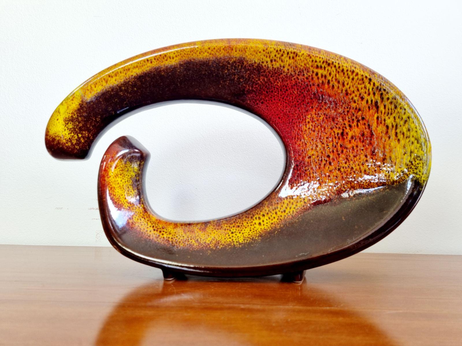 Ceramic Italian Modern Multicolored Glazed Vase by Roberto Rigon for Beroncello, 70s For Sale