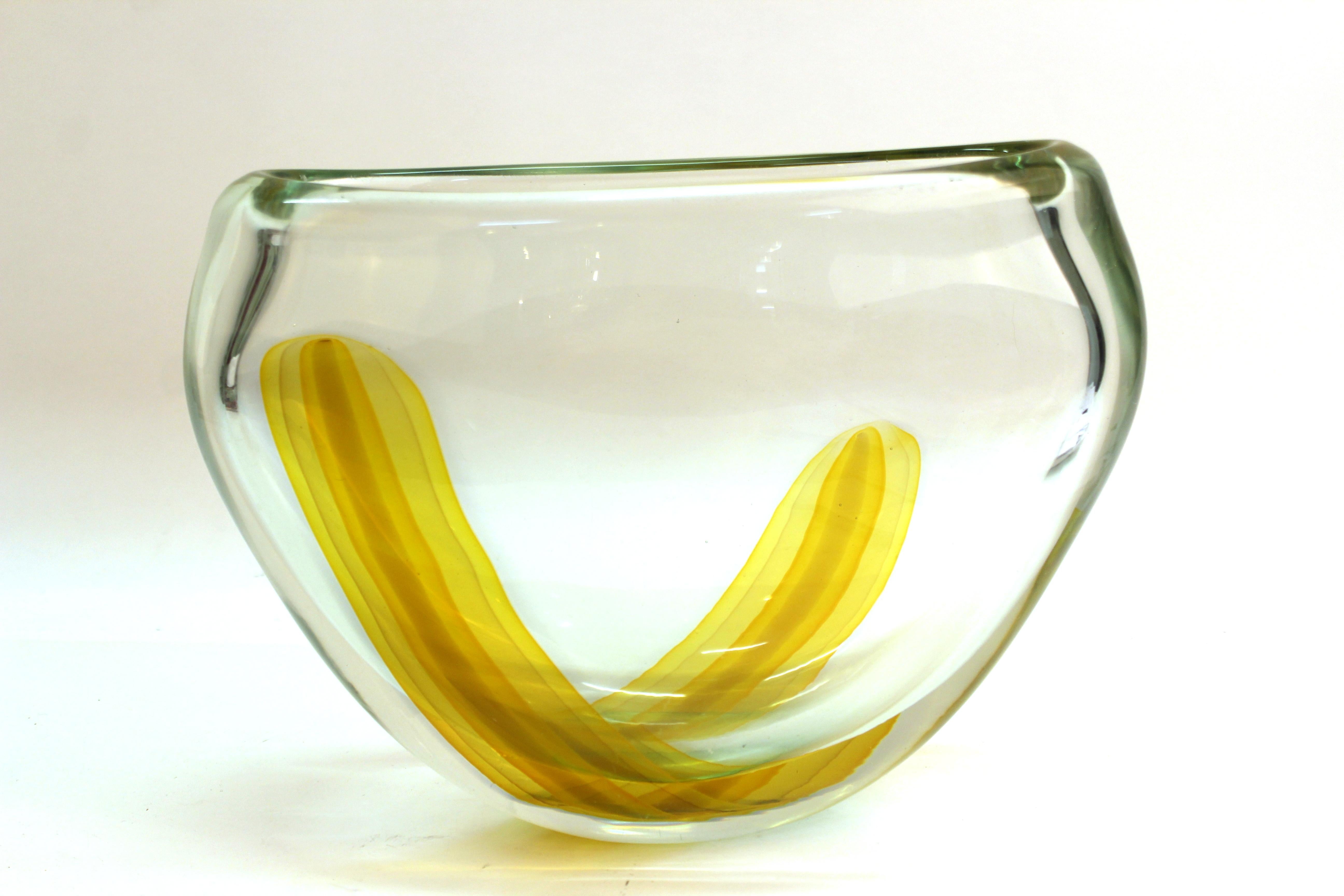 Italian Modern Murano Art Glass Vase with Yellow Strip 6