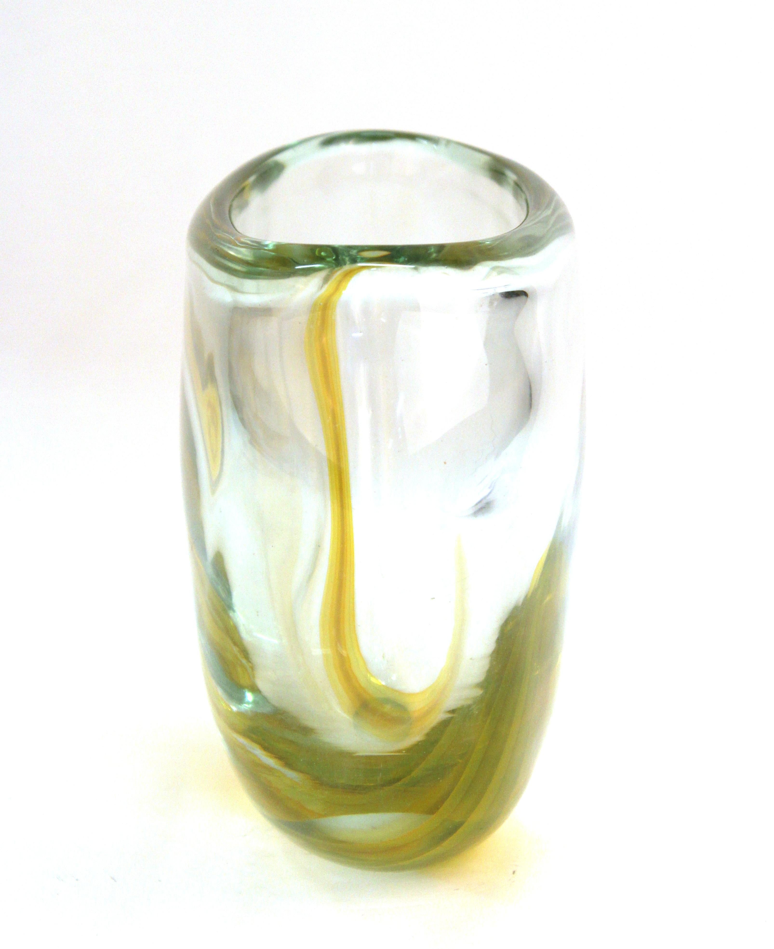 Italian Modern Murano Art Glass Vase with Yellow Strip In Good Condition In New York, NY