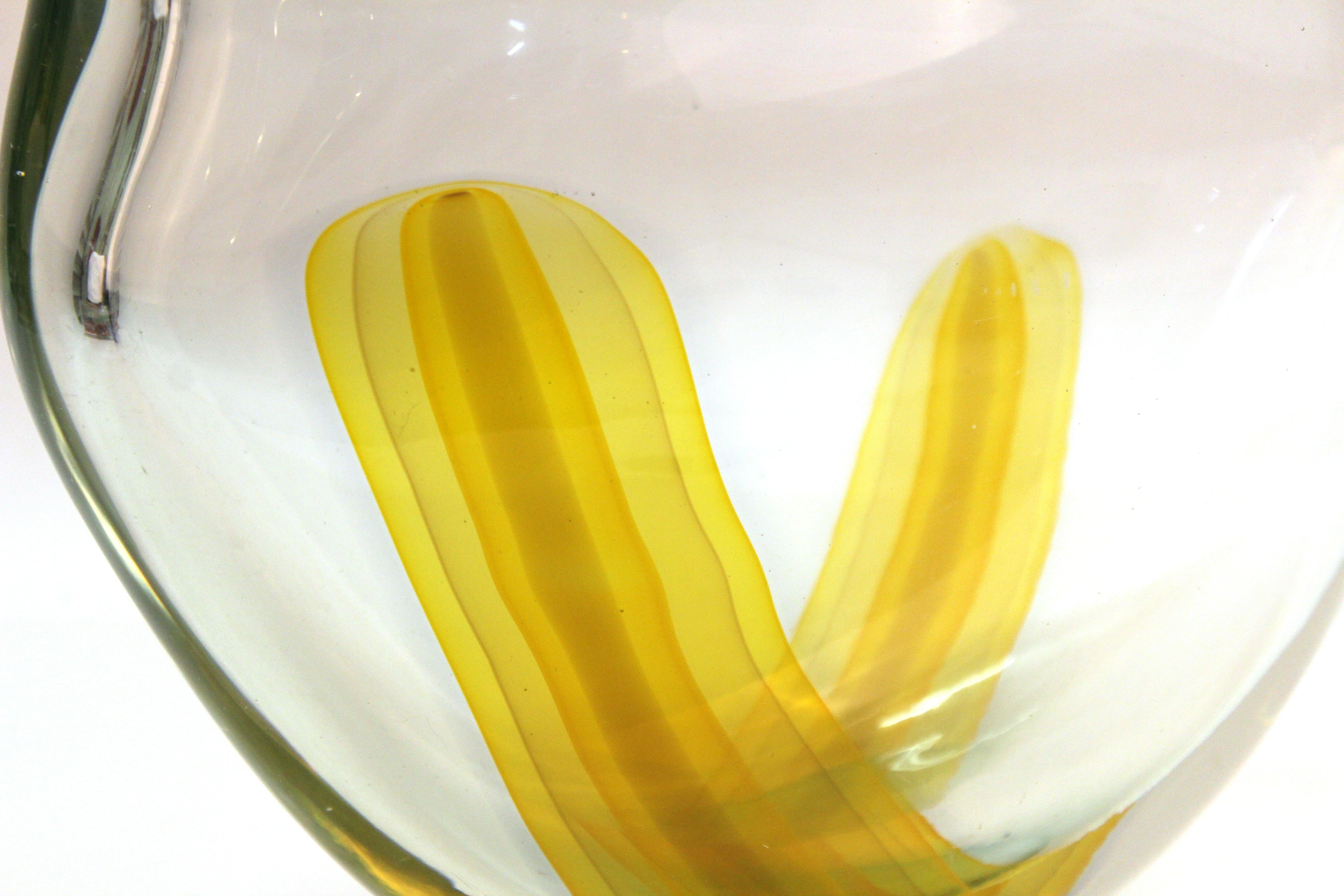 Italian Modern Murano Art Glass Vase with Yellow Strip 1