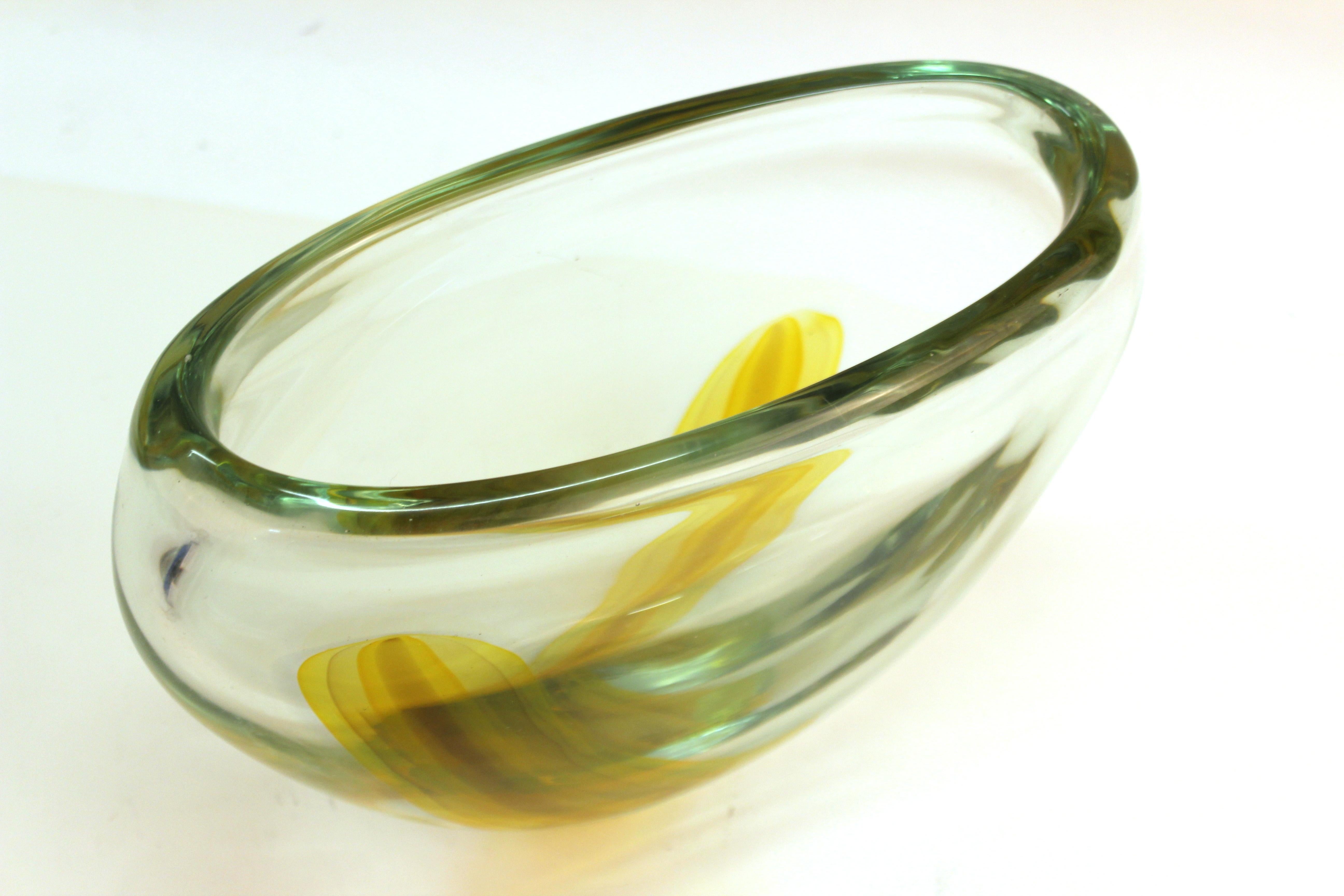 Italian Modern Murano Art Glass Vase with Yellow Strip 2