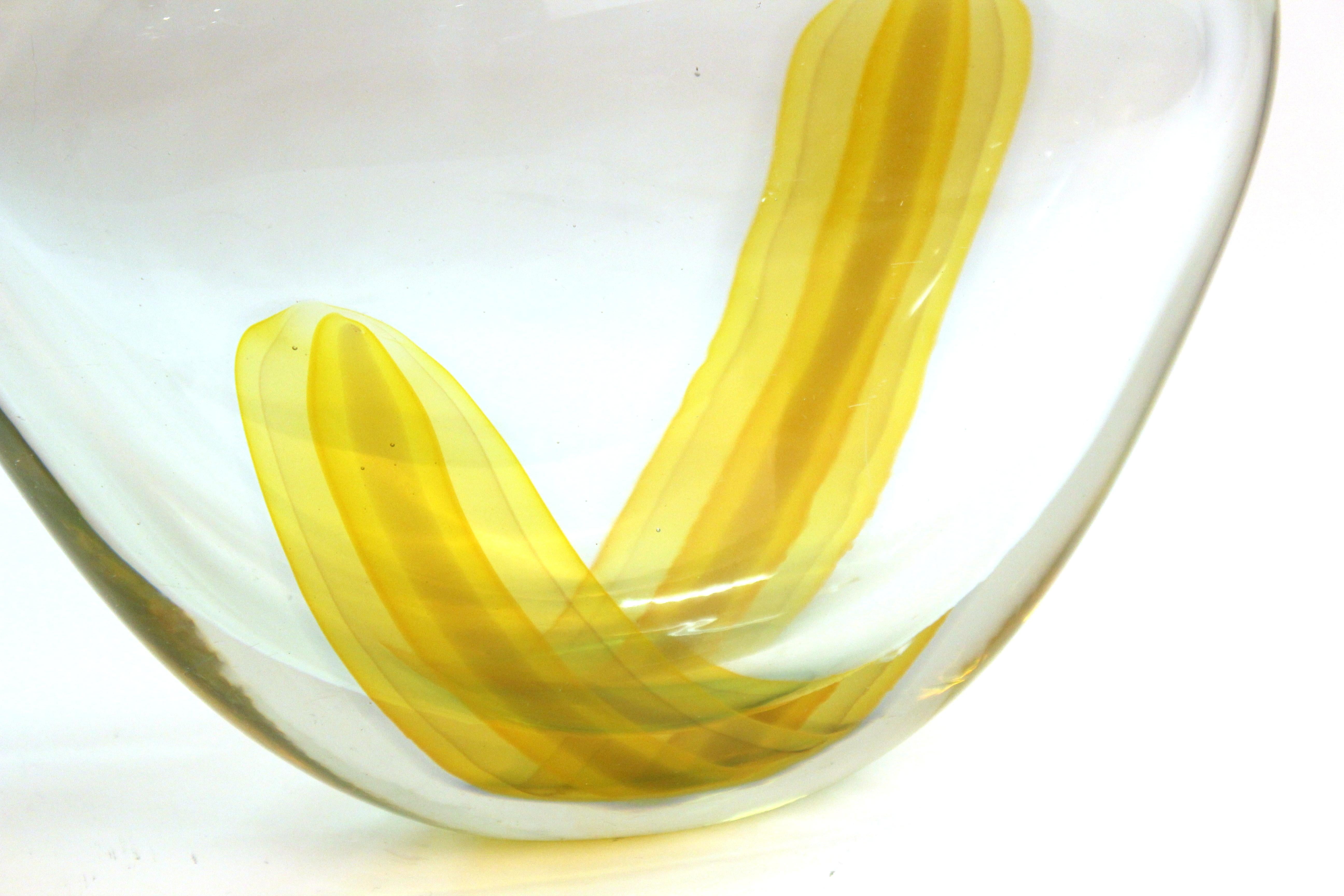 Italian Modern Murano Art Glass Vase with Yellow Strip 3
