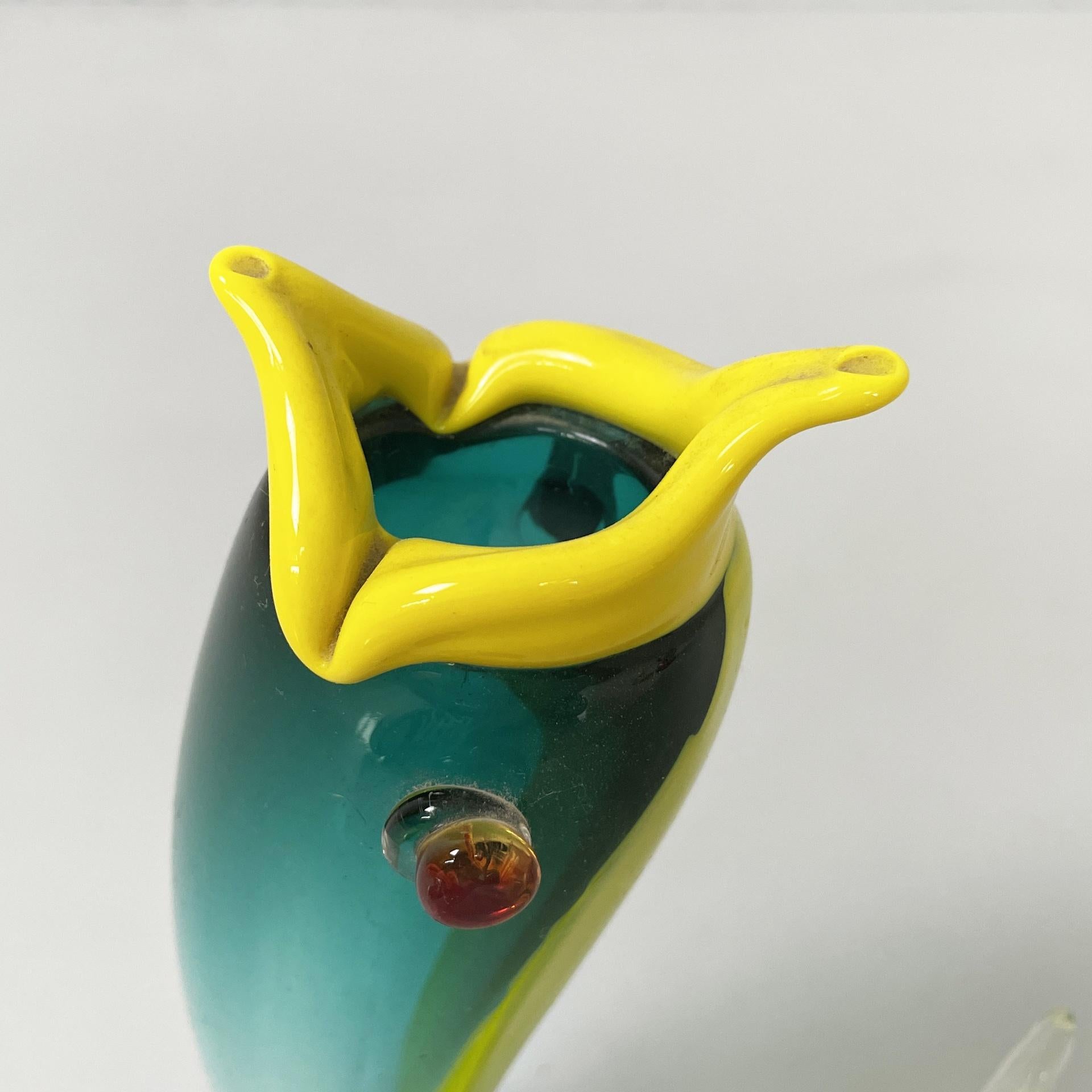 Glass Italian modern Murano glass fish sculpture by Fulvio Bianconi for Venini, 1990s For Sale