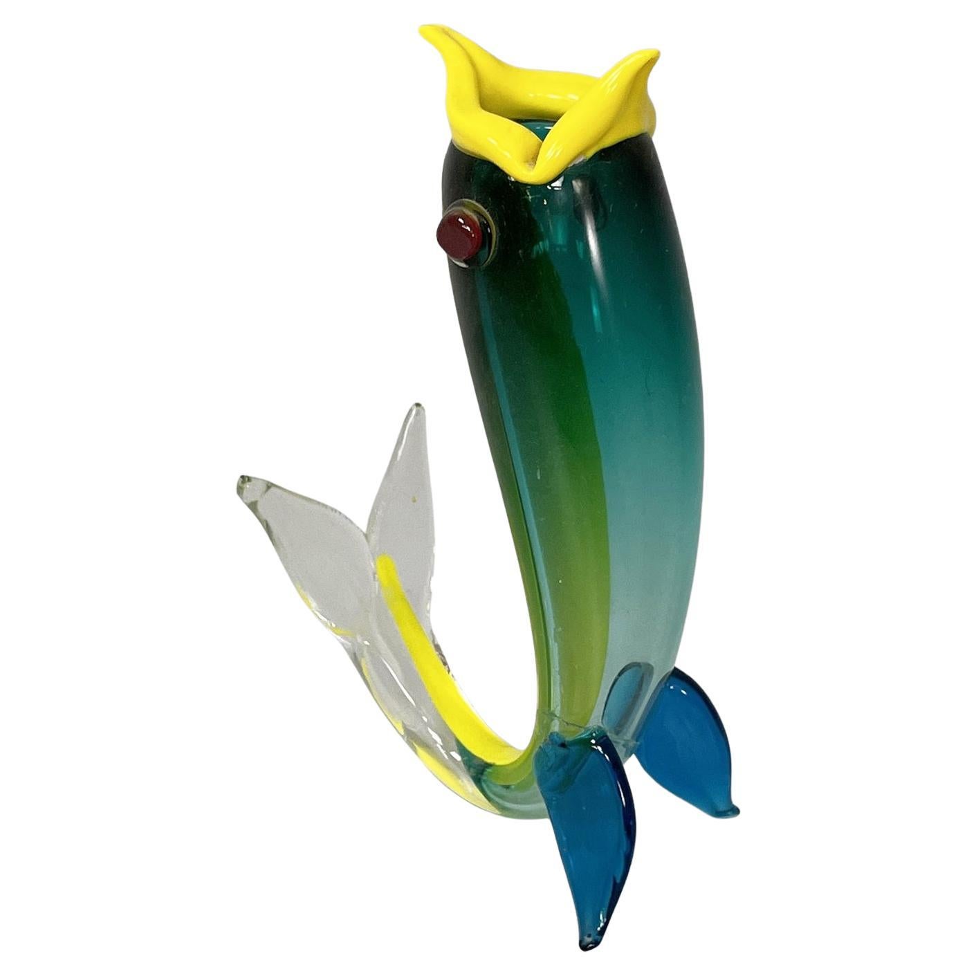 Italian modern Murano glass fish sculpture by Fulvio Bianconi for Venini, 1990s For Sale