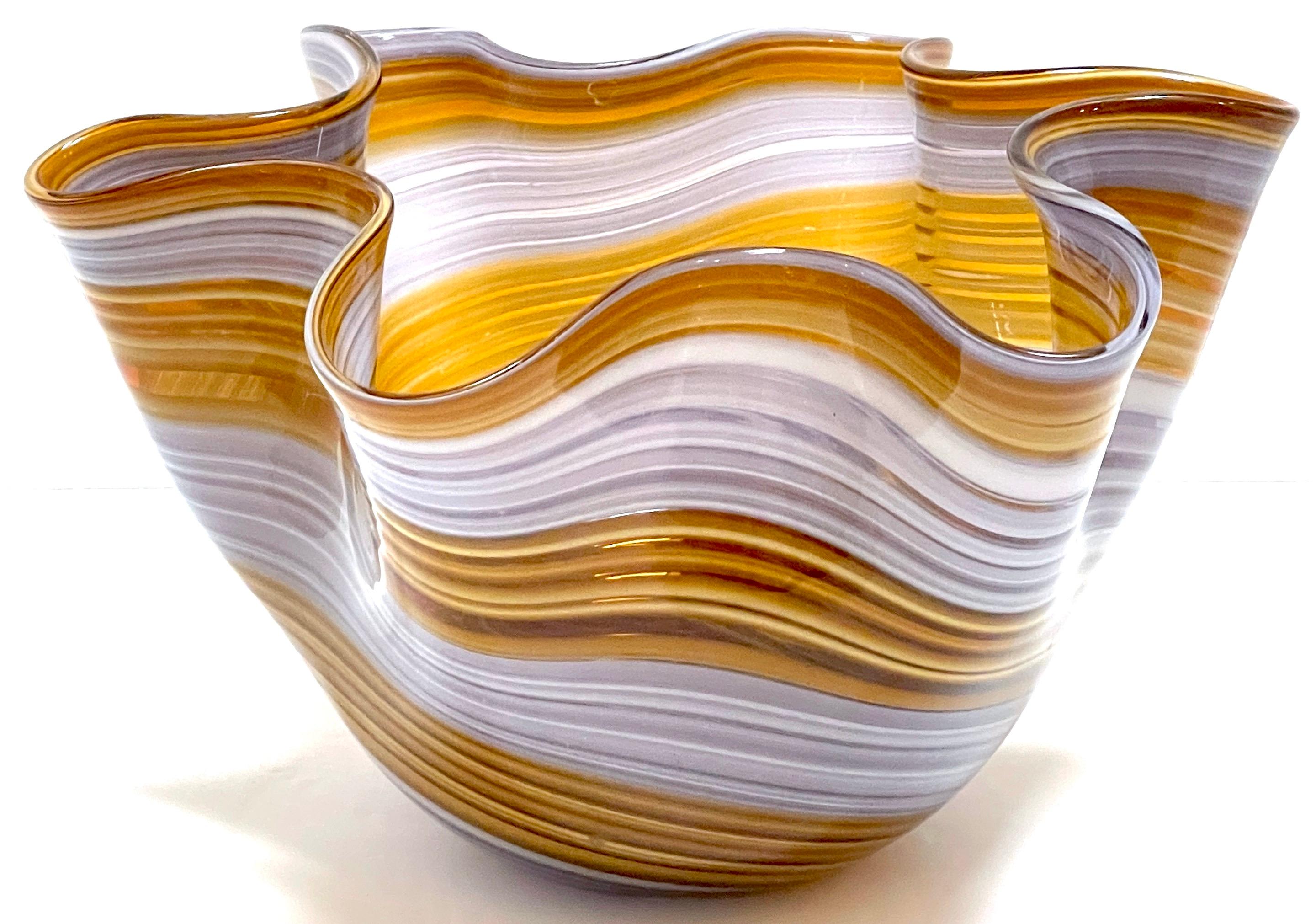 Italian Modern Murano Glass 'Handkerchief' Bowl in Earth Tones In Good Condition For Sale In West Palm Beach, FL