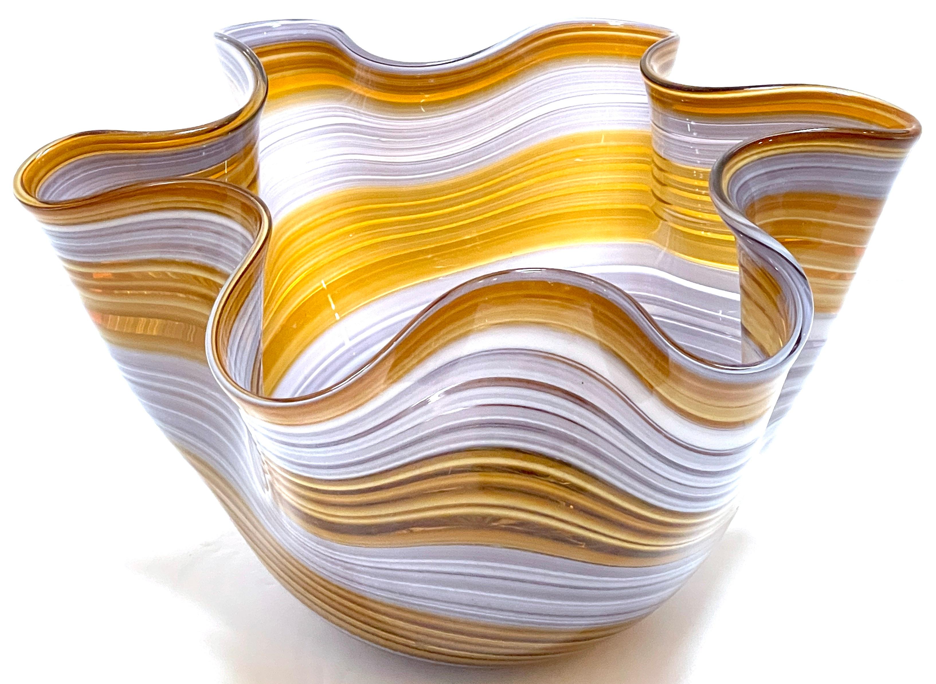 20th Century Italian Modern Murano Glass 'Handkerchief' Bowl in Earth Tones For Sale