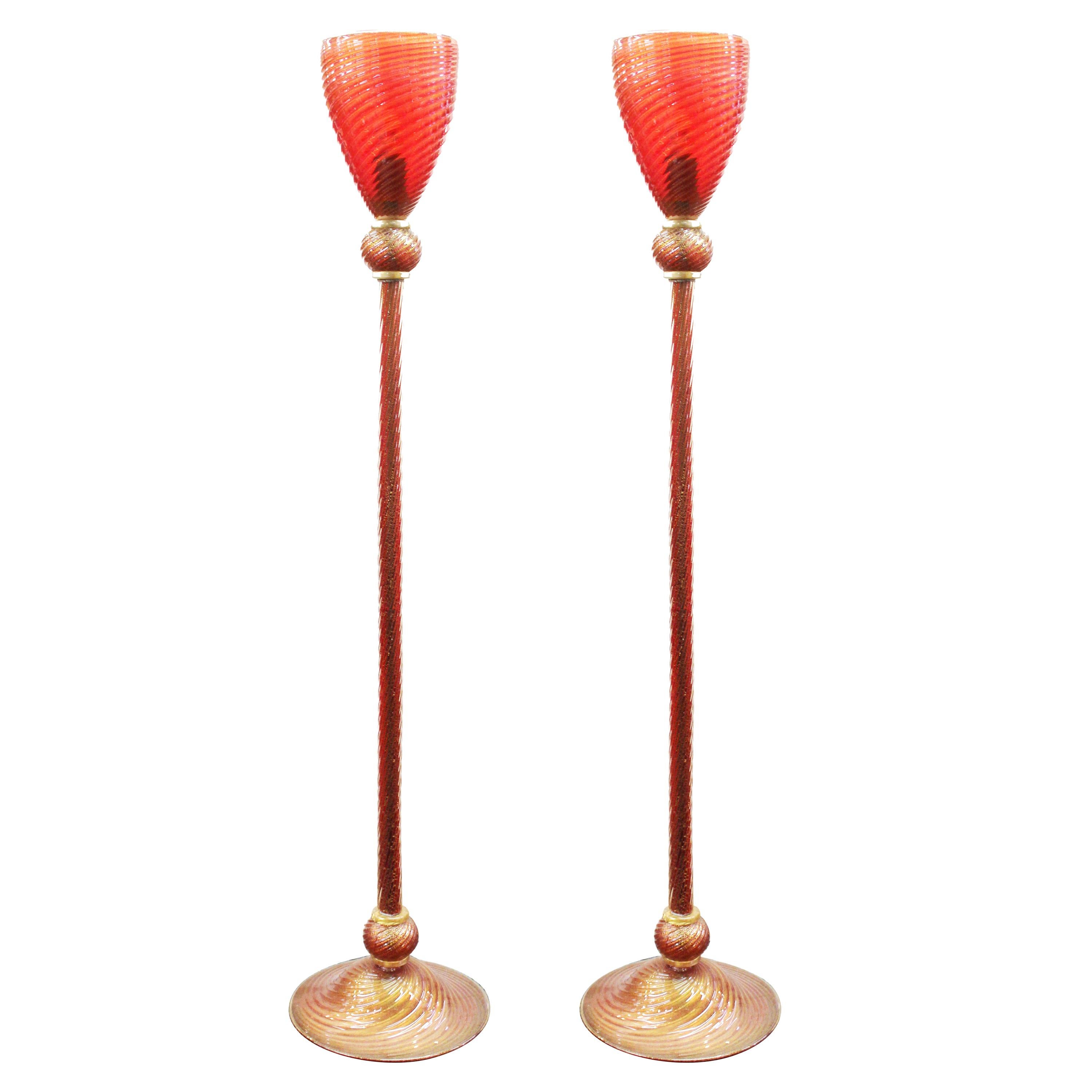 Italian Modern Murano Glass Torchiere Floor Lamps