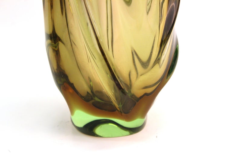Italian Modern Murano Glass Vase in Smokey Green at 1stDibs