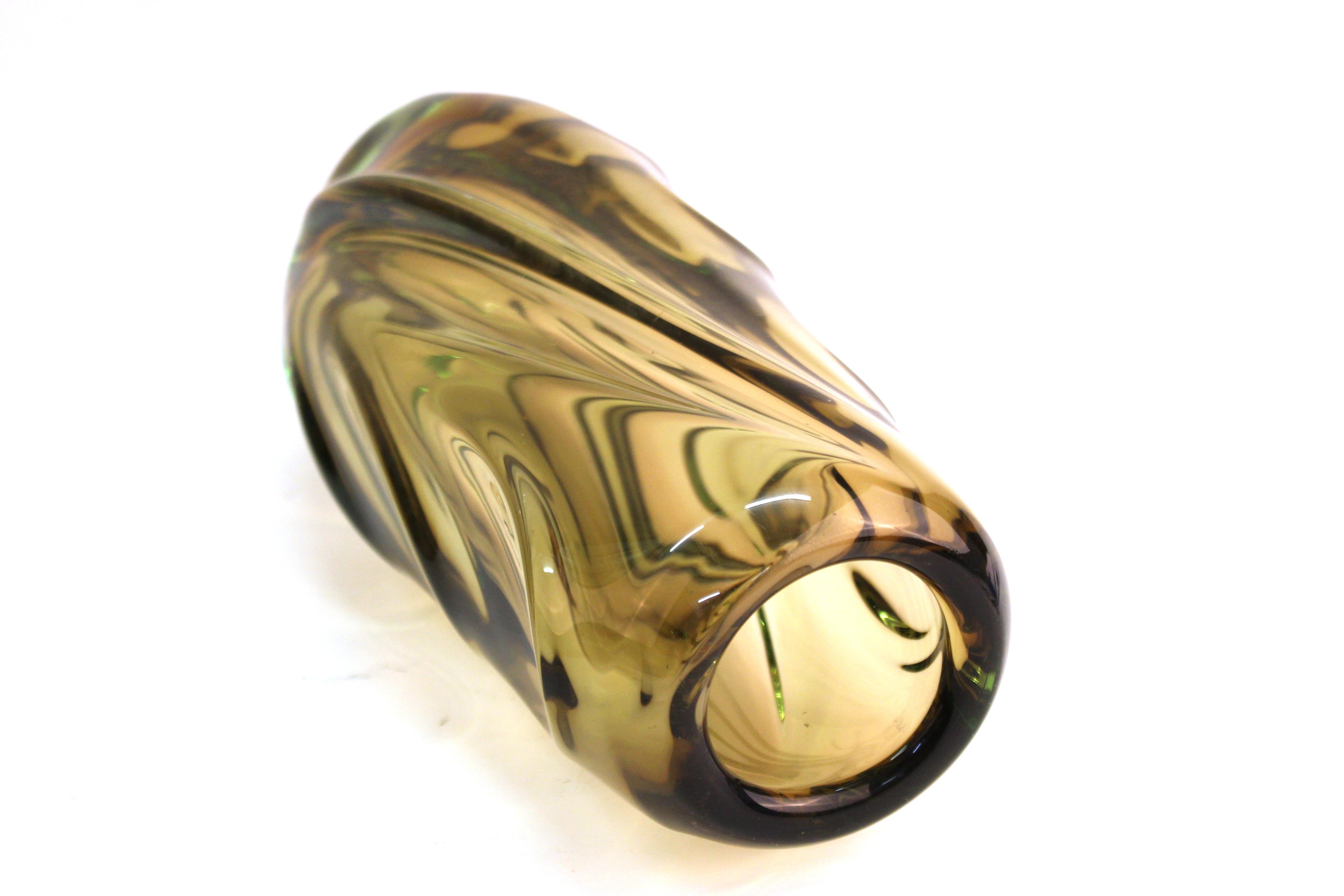 Italian Modern Murano Glass Vase in Smokey Green 4