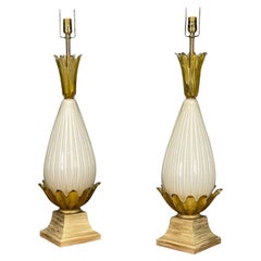Italian Modern, Murano Glass, Wood, Large Table Lamps, Italy, 1940s