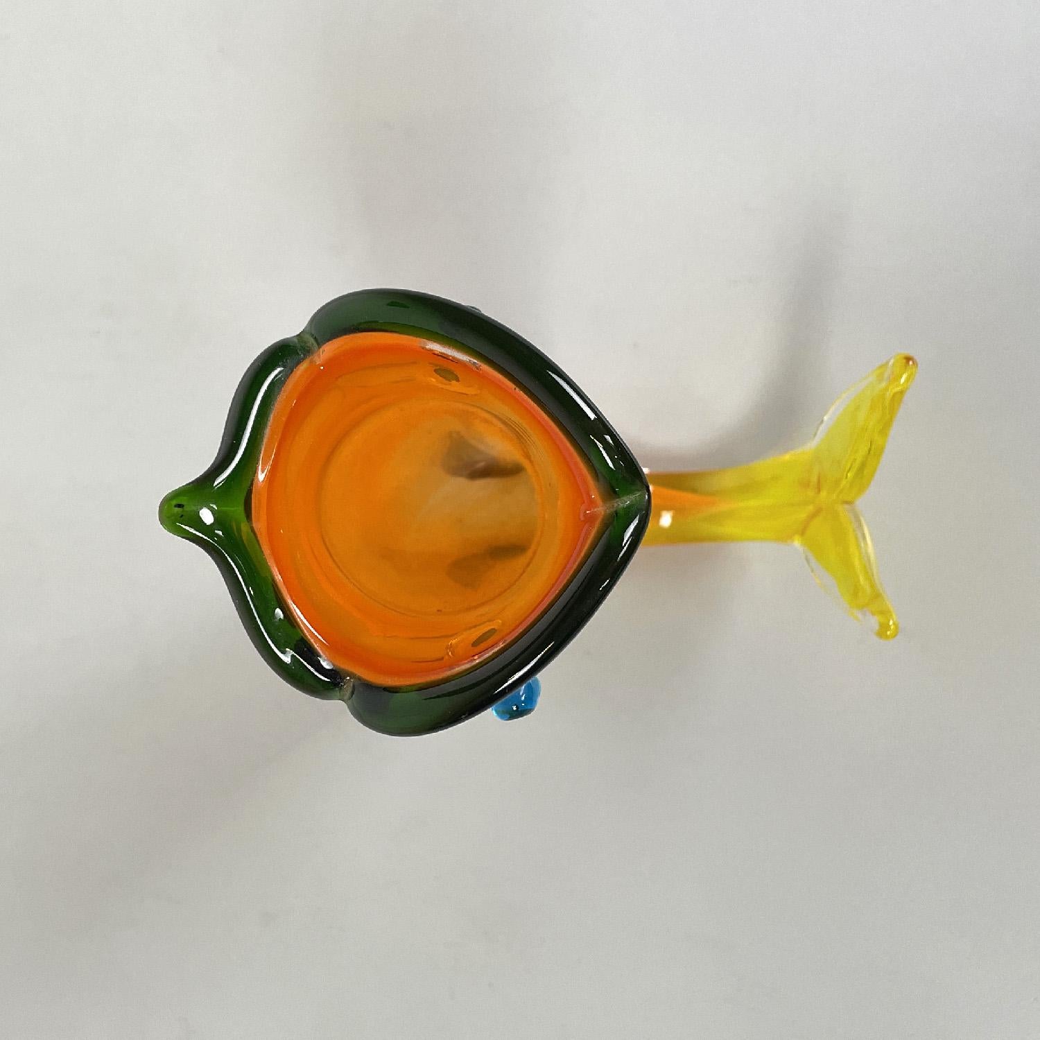 Italian modern Murano orange yellow and green fish vase by Venini, 1990s 4